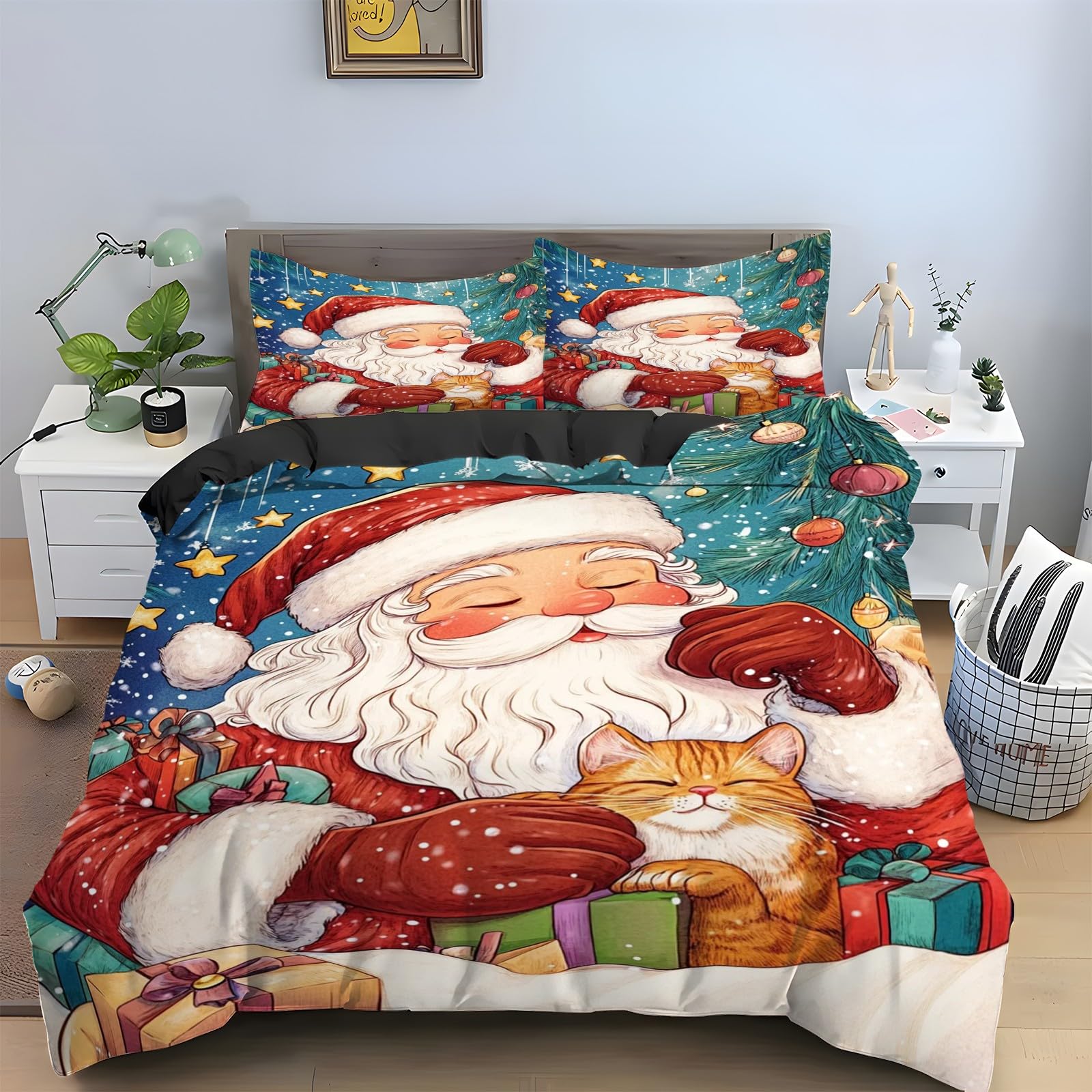 Ensemble de literie 3 pièces Noël et housse couette microfibre douce 160x200 cm