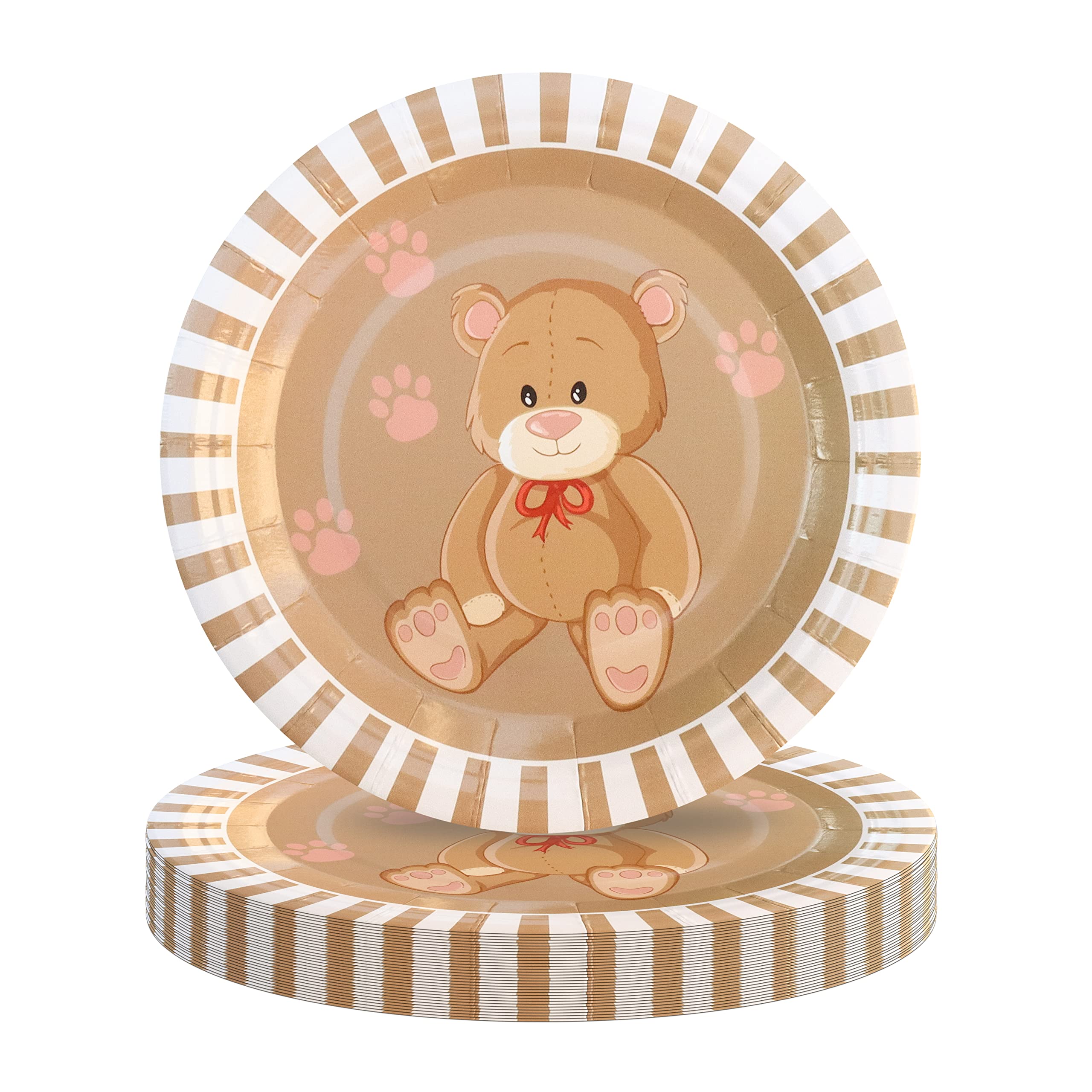 50 Stück Bären-Papp-Dessertteller, 17,8 cm, Einweg-Cartoon-Bär-Kuchenteller für Babyparty und Geburtstagsparty