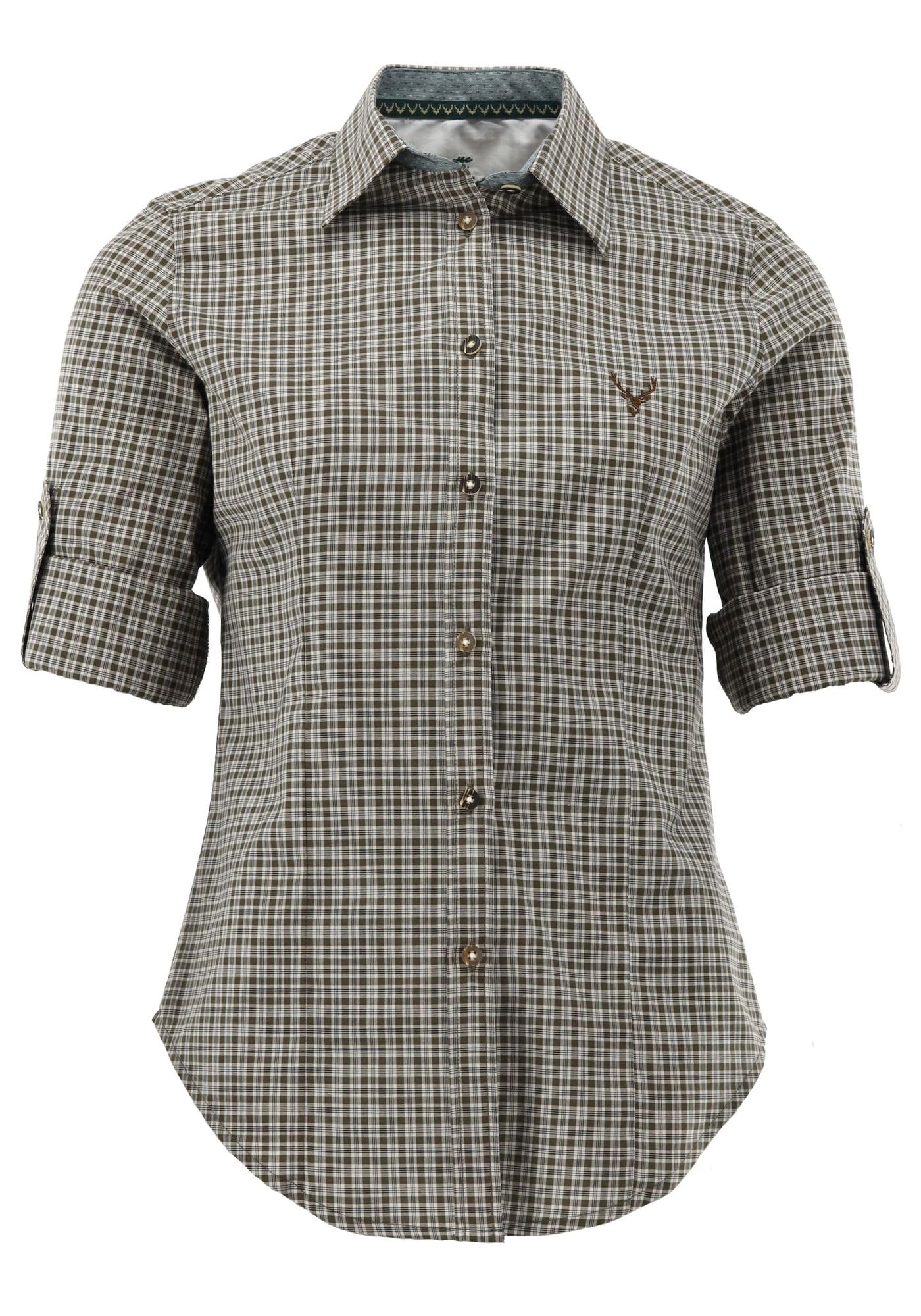 OS Trachten Damen Bluse Langarm Trachtenbluse mit Liegekragen Prami