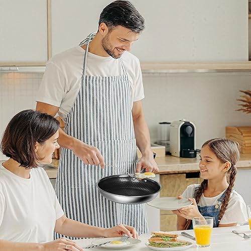 Miniatura 9 de Sartén antiadherente de 8 pulgadas con tapa, sartén de acero inoxidable con superficie de panal, compatible con inducción, apto para horno y