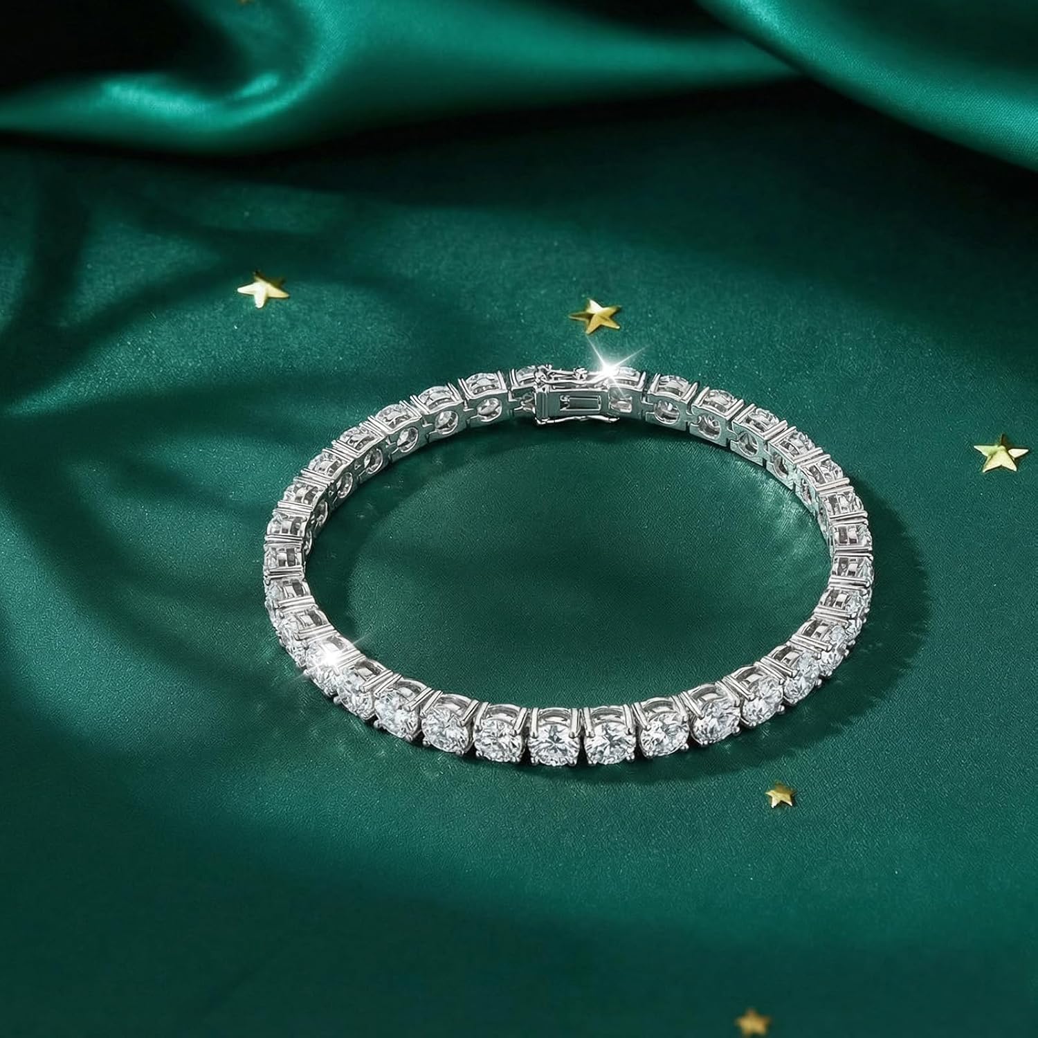 Valentine's Day Gifts Moissanite Tennis Bracelet For Women,Platinum Plated Silver Bracelet,VVS1,Hypoallergenic,Bezel 6.5In,with Gift Box,Birthday Anniversary Jewelry for Wife, Mom and Her.