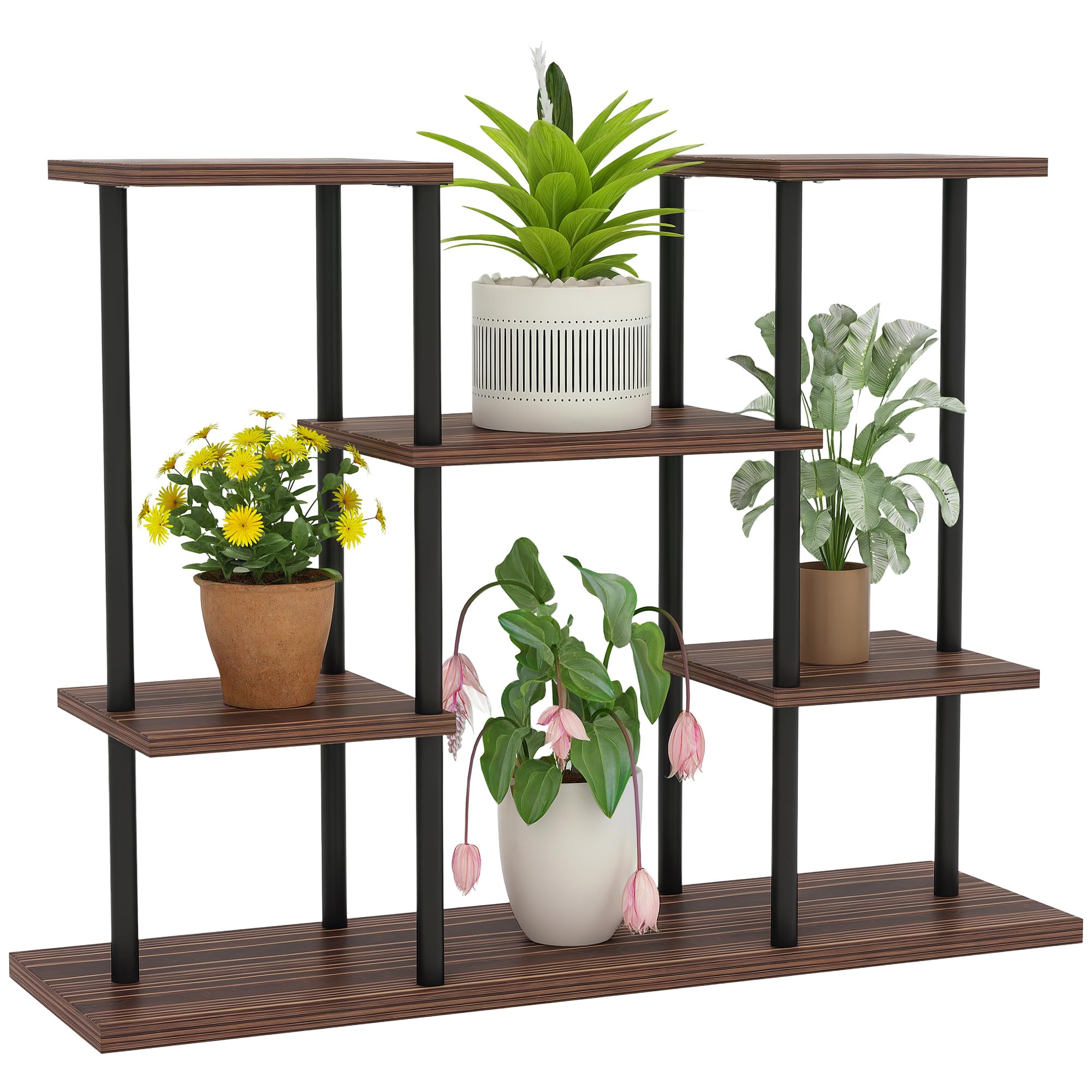 Outsunny Carbonised Finish 4 Tiered Plant Stand, Metal Planter Shelf Display Rack For Multiple Plants, Flower Pot Holder For Living Room, Patio, Balcony, Garden,