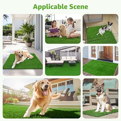 Miniatura 7 de Almohadilla de pasto artificial para perro de 26 x 17 pulgadas, paquete de 2 unidades, lavable para interiores, césped de repuesto para cachorros,