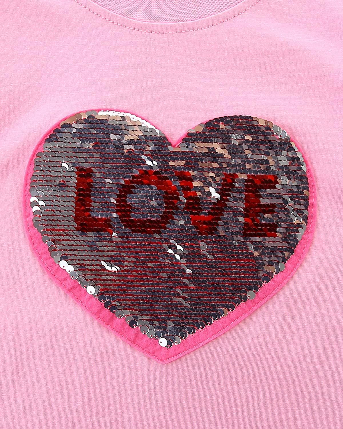 Mrocioa Valentine's Festival Shirt for Girl Heart Flip Sequin Ruffle Tops Kids Long Sleeve Blouse for 2-8 Years - Image 6