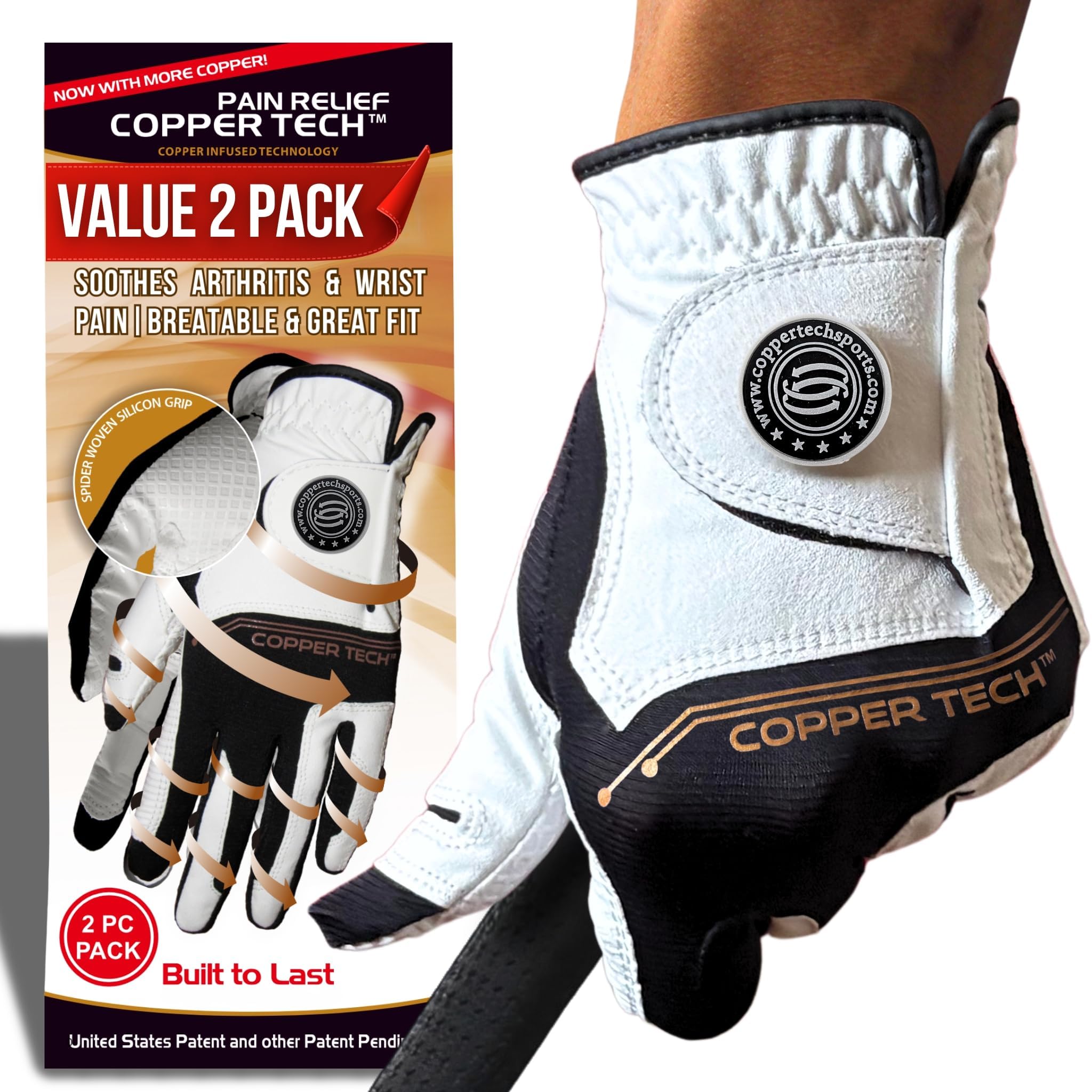 Golf Gloves Men Right Handed Golfer Or Left Handed Golfer (2 Pack)| Copper Compression Joint Support | Flexible & Comfortable Fit with AAA Leather