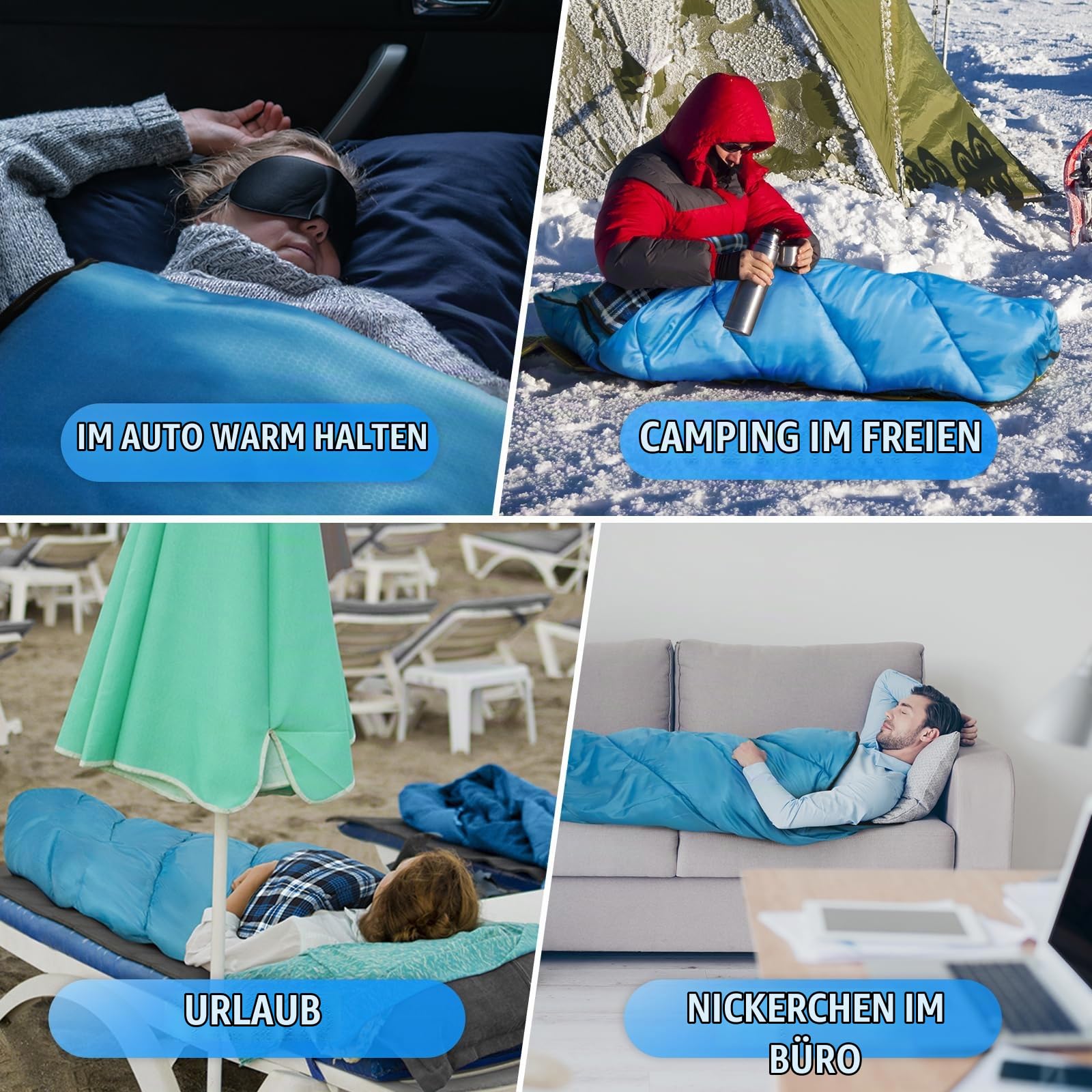 Bessport Schlafsack 3-4 Jahreszeiten - Flanell Schlafsack Winter, Warmer Outdoor Deckenschlafsack Kleines Packmaß Ultraleicht wasserdicht für Camping, Reisen, Wandern, für Erwachsene