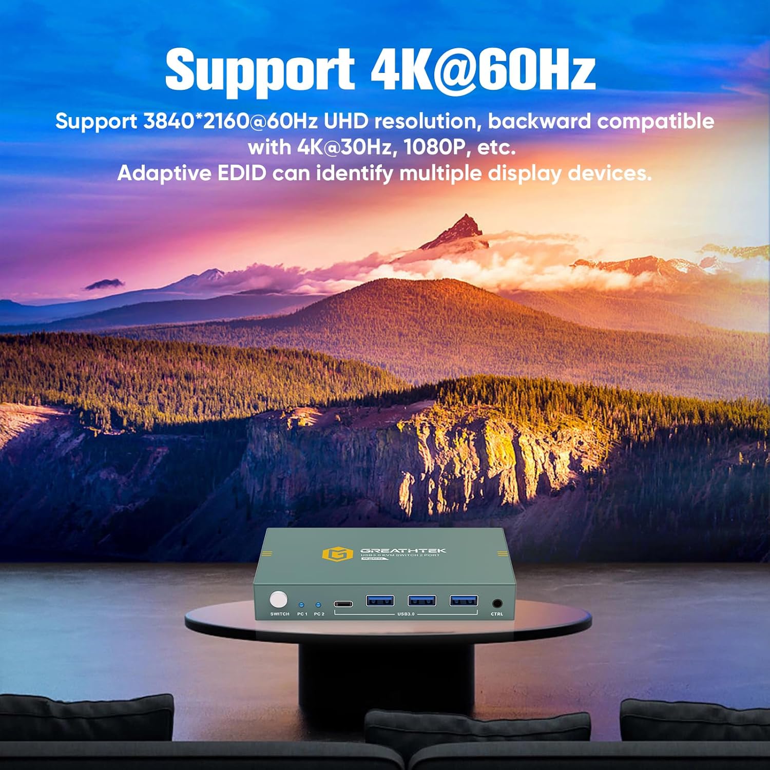 USB3.0 KVM Switch 2 Port HDMI, 4K@60Hz KVM Switch 1 Monitors 2 Computers with 3 USB3.0 Ports, HDMI KVM Switches for 2 PCs Share 1 Monitors and USB Devices, Support Button Switch, EDID