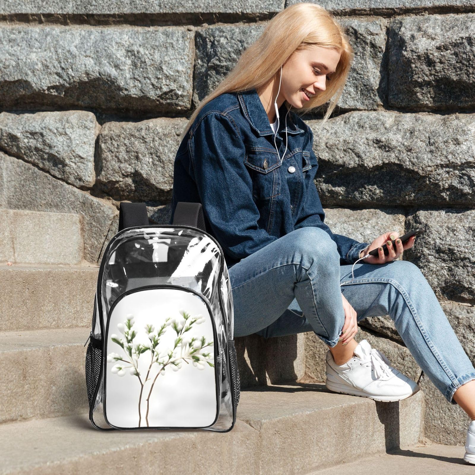Rucksack-Set, 3-in-1, transparent, für Schule, Arbeit, Stadion, Veranstaltungen und den täglichen Gebrauch, Weiß