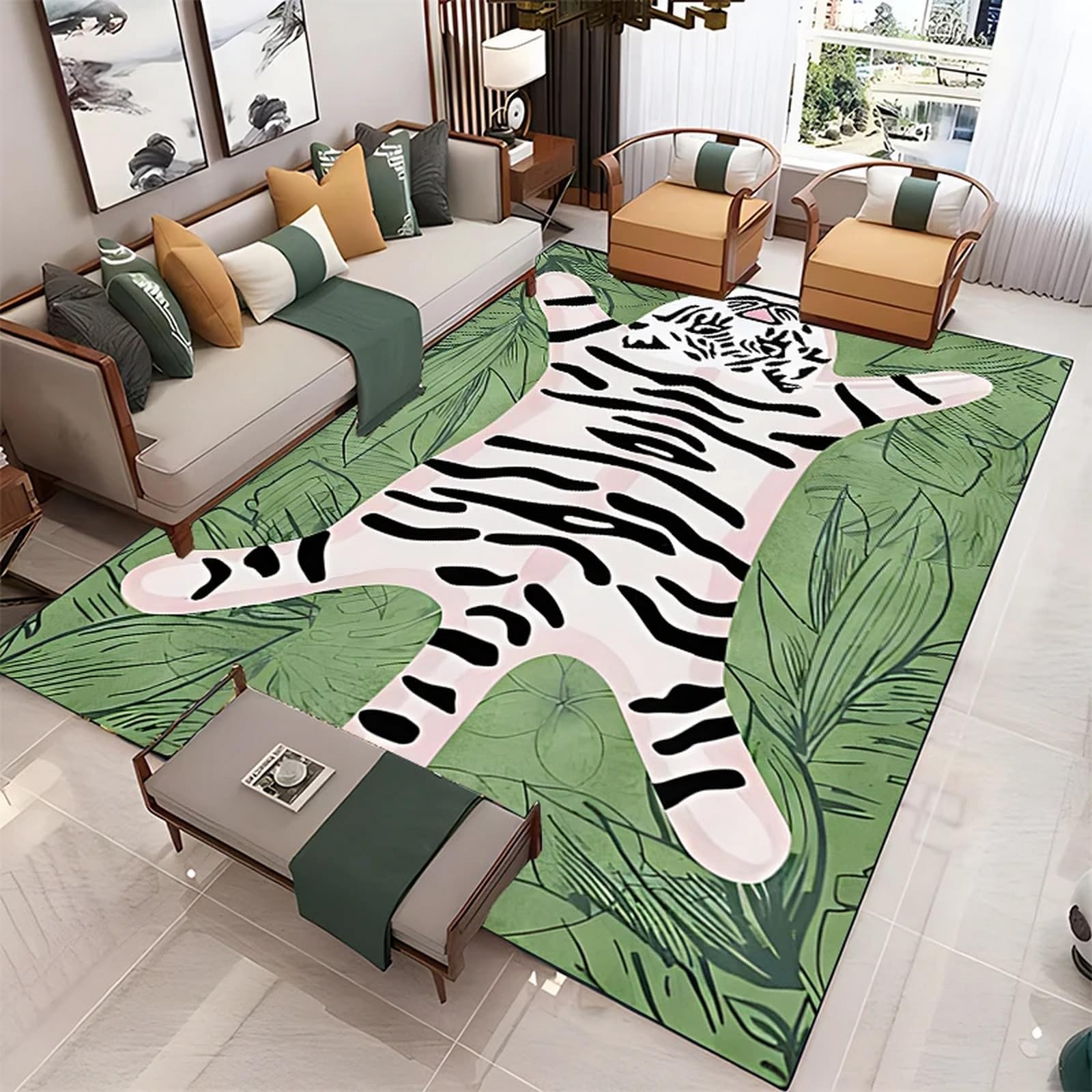 Tapis tigre 3D résistant aux taches et facile à nettoyer en polyester 120x160