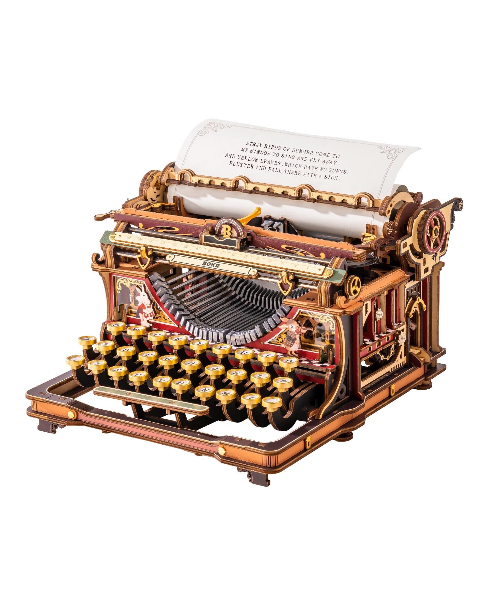 ROKR Puzzle 3D in Legno Macchina da Scrivere, Modello Funzionale per Adulti da Costruire, Giocattolo Meccanico Fai-da-te Unico in Legno, Arredamento da Scrivania Retro da Collezione LK703C