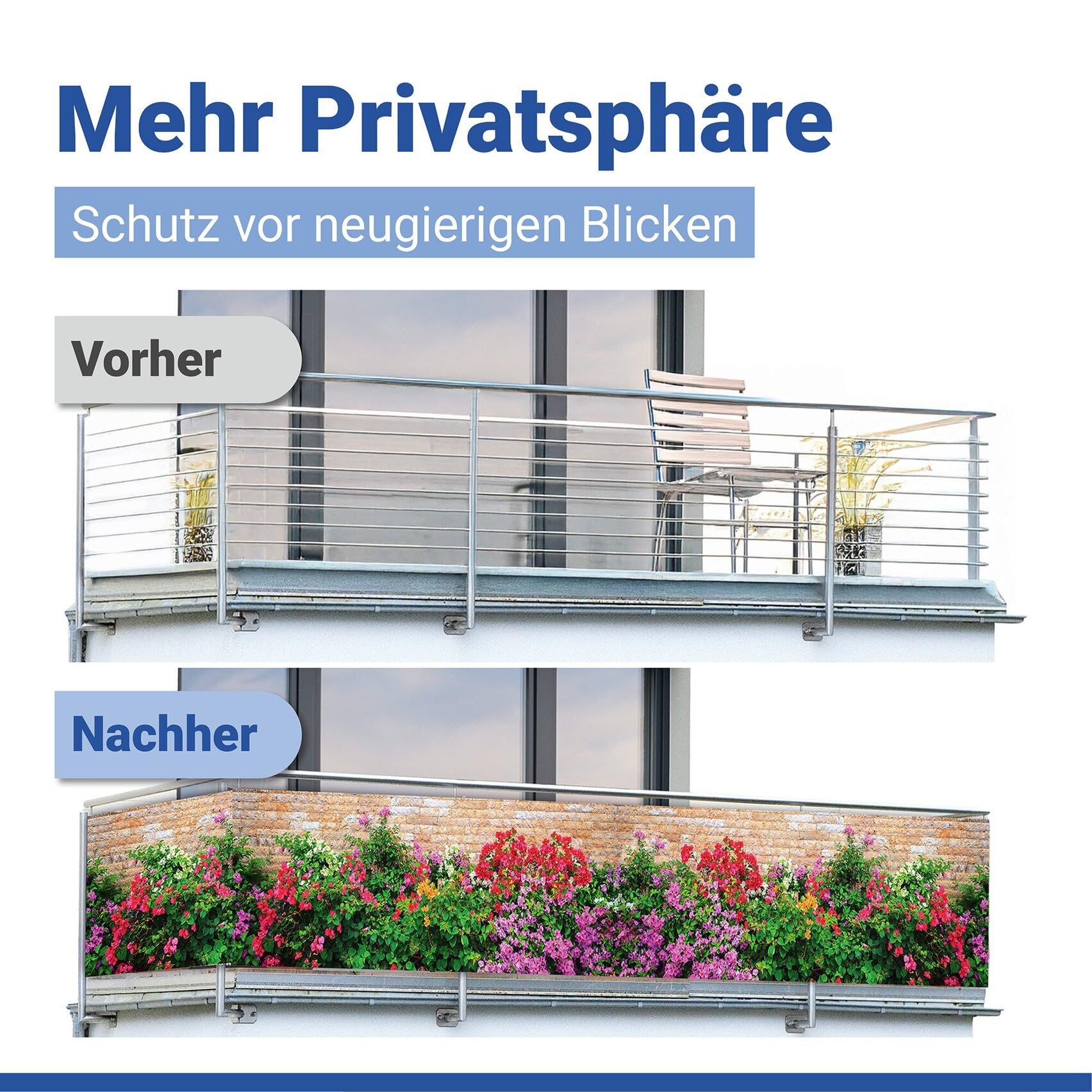 Maximex Balkon-Sichtschutz Mauerblumen, UV- und witterungsbeständig, Schnelltrocknend, Reißfest, 85 x 500 cm, Mehrfarbig