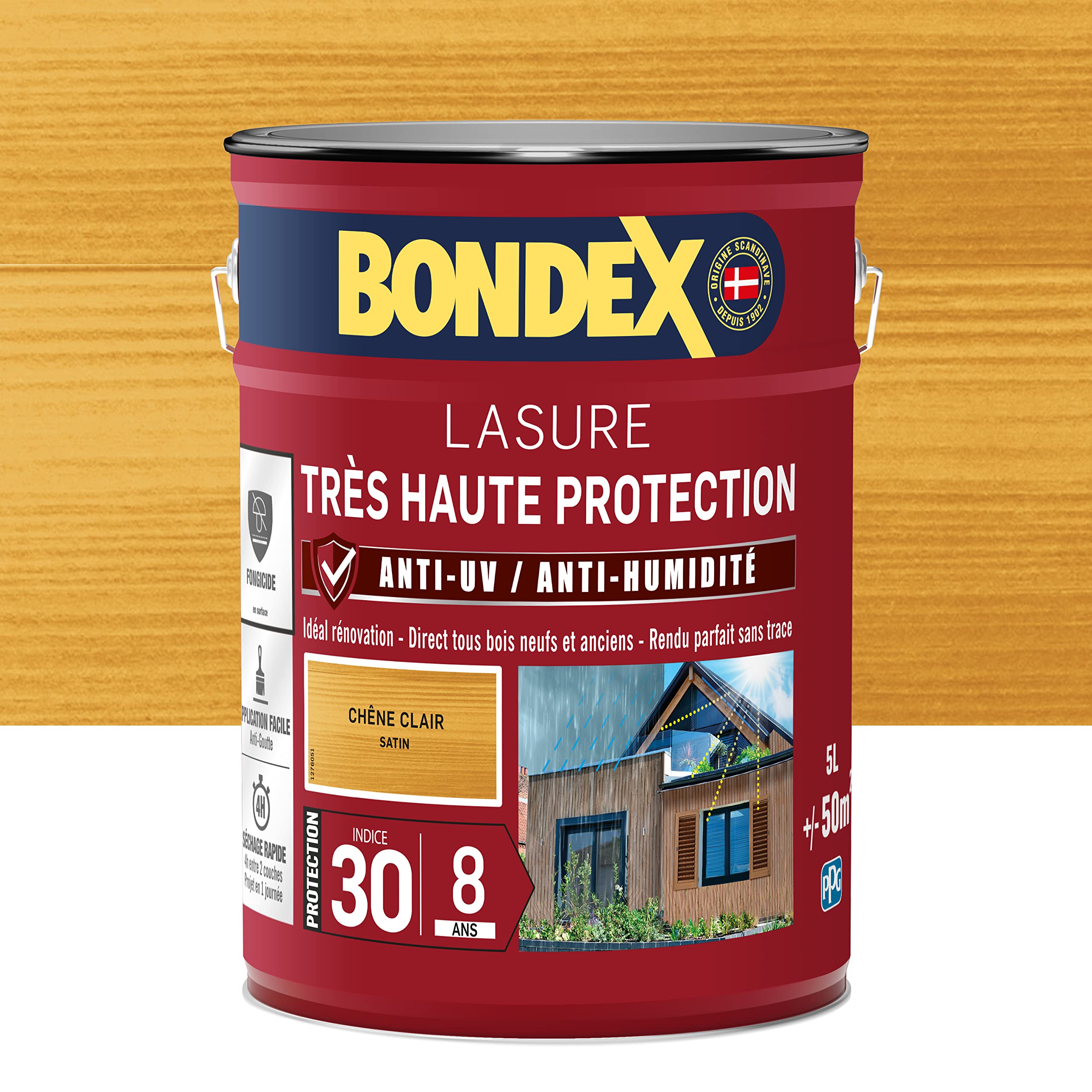 BONDEX - LASURE 8 ans - Indice 30 - Chene Clair - Satin - 5L