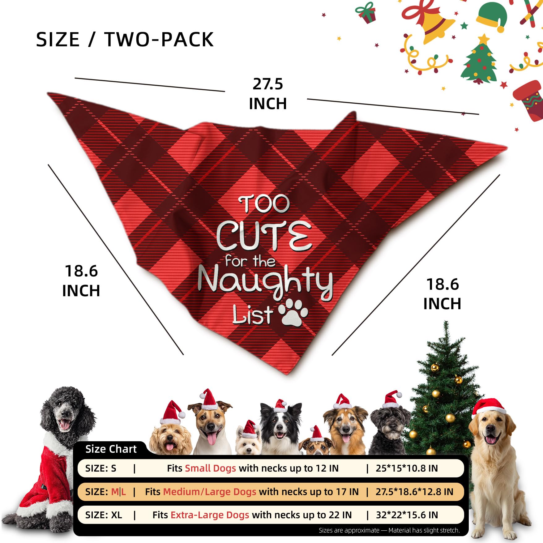 Pañuelos de Navidad para Perros, Bufanda de Navidad para Perro, 2 Paquetes, decoración de Cuadros navideños para Perros medianos y Grandes