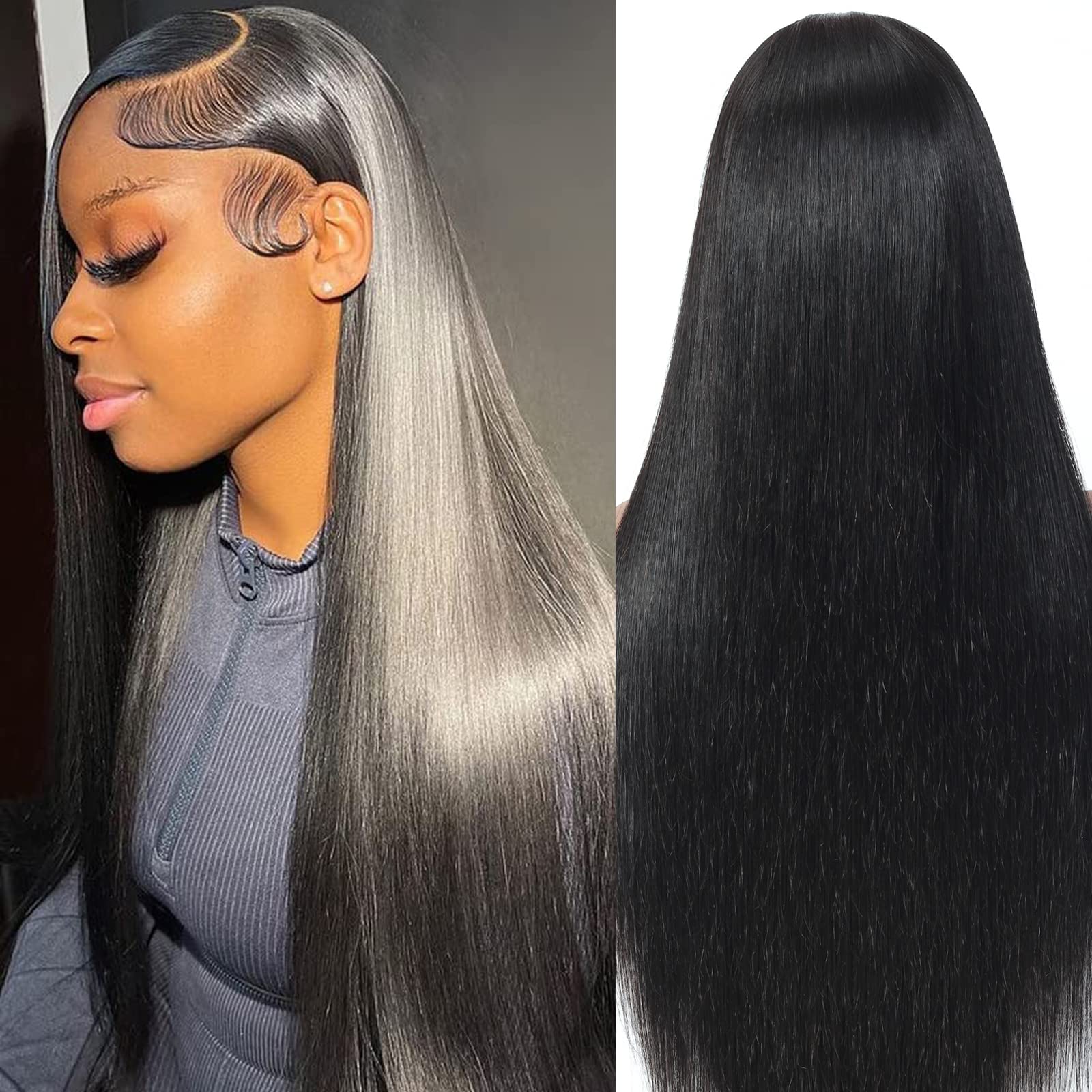 WDL Straight Lace Front Wigs Human Hair Pre Plucked 13x4 HD Lace Frontal Wigs Human Hair Bleached Knots Glueless 150 Density Real Brazilian Human Hair Wigs for Black Women (Natural Color 20 inch)