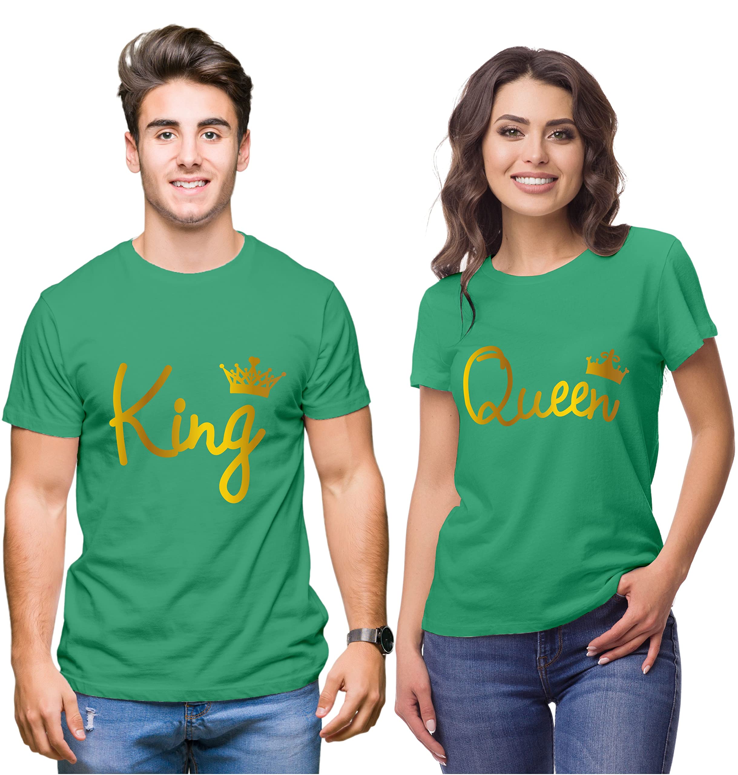 hangout hub Hangout-Hub110 King Queen Couples Tshirt for Couple | Printed T-Shirts for Boyfriend Girlfriend and Husband Wife | Regular Fit (Set of 2, Cotton)-picture-23