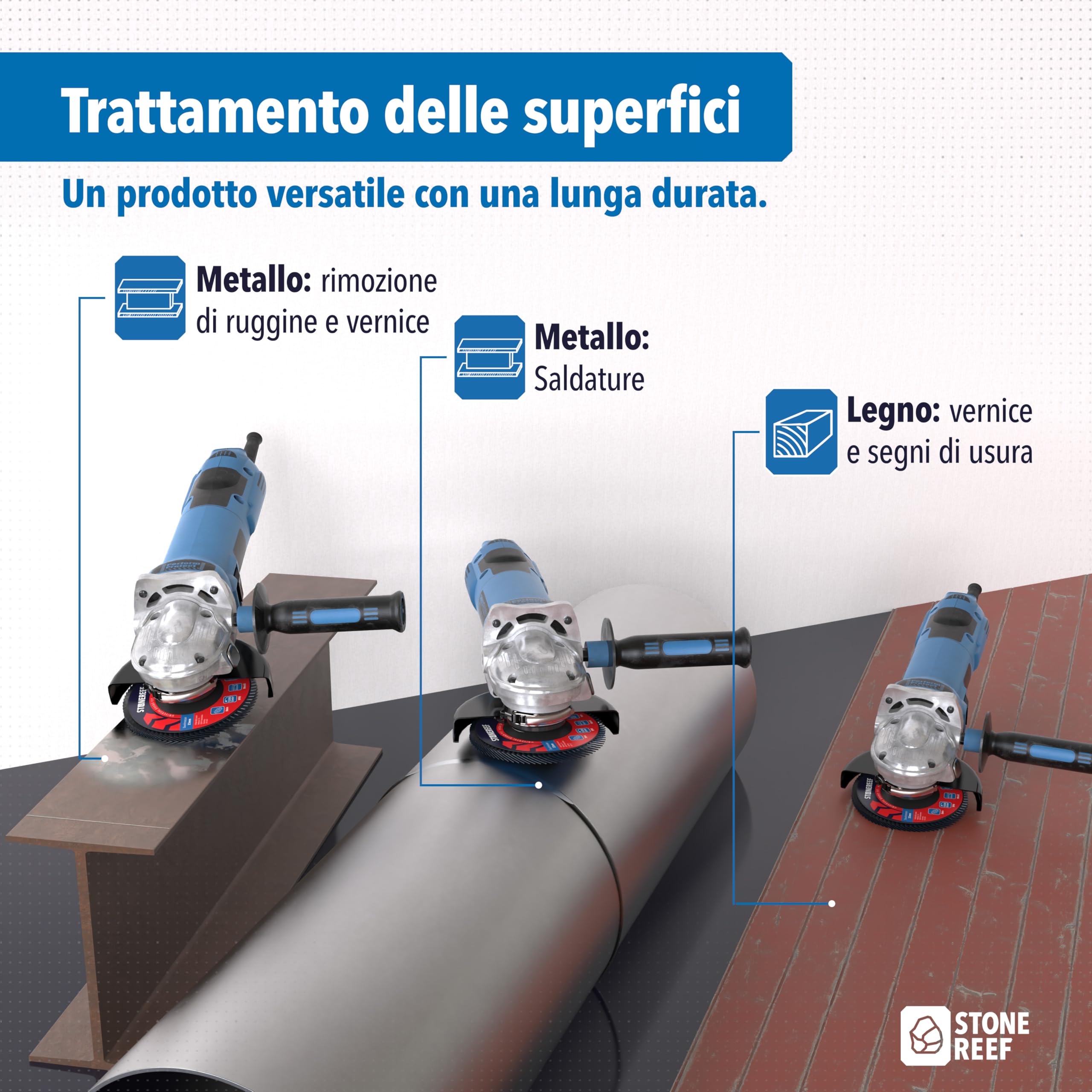 Set di 4 dischi lamellari [125 mm] smerigliatrice angolare, dischi abrasivi, dischi per sgrossatura, dischi lamellari, piastre di supporto in tessuto di vetro, levigatura precisa e sbavatura con
