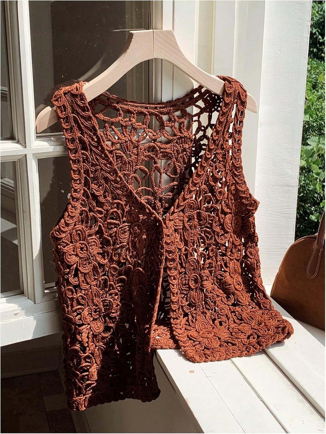 MakeMeChic Women's Boho Crochet Vest Tops Hollow Out Sleeveless Knit Beach Vacation Tops - Image 5