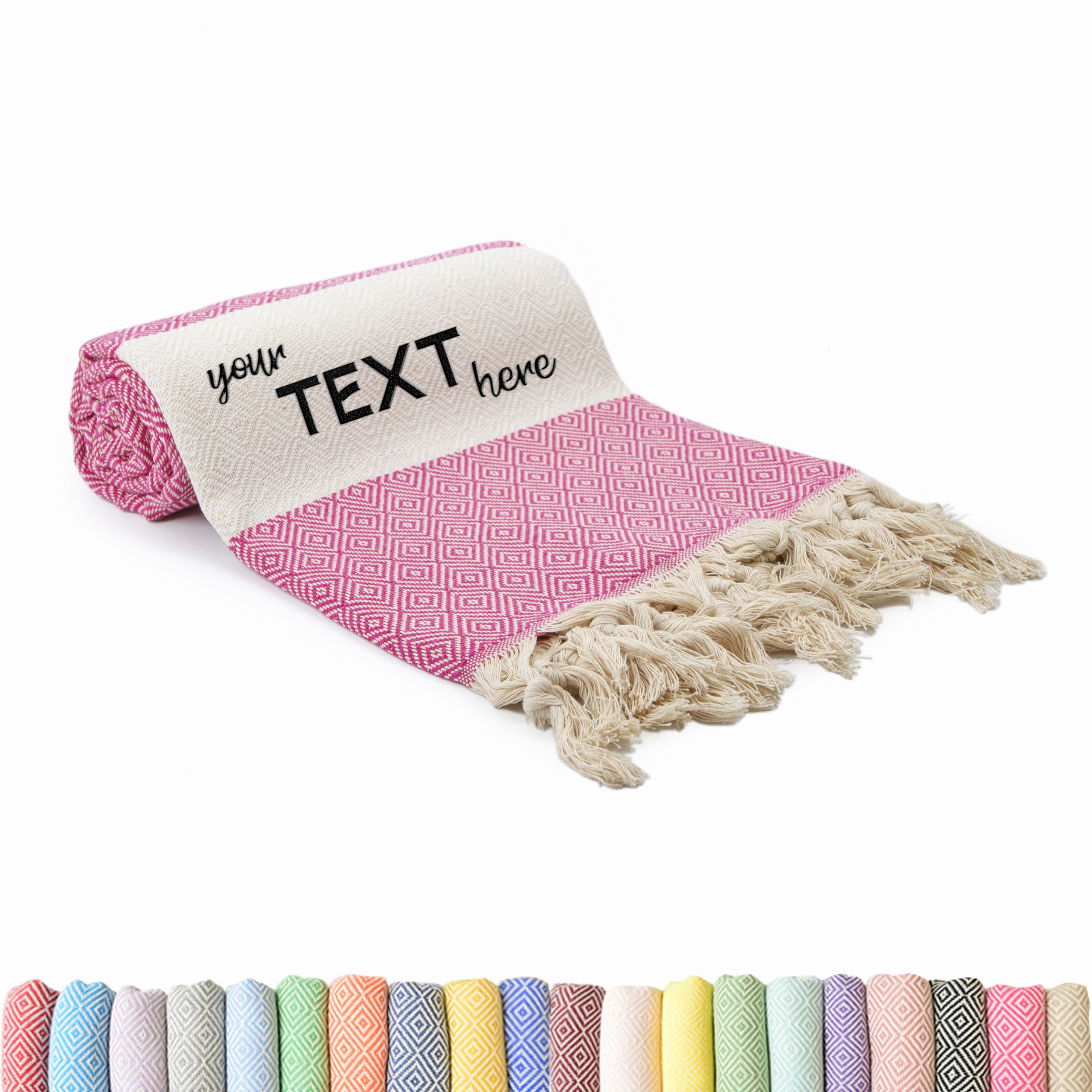 Turkish Beach Towel, Personalized Gifts, Oversized Lighweight Yoga Blanket, Travel Friendly, Custom Embroidered Bath Towels for Kids and Adults (Hot