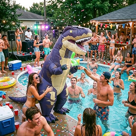 MXoSUM Blow up Dinosaur Costume Adult Inflatable Dinosaur Costume Suit Funny T- rex Costume Outfit Halloween Party Dino Suit
