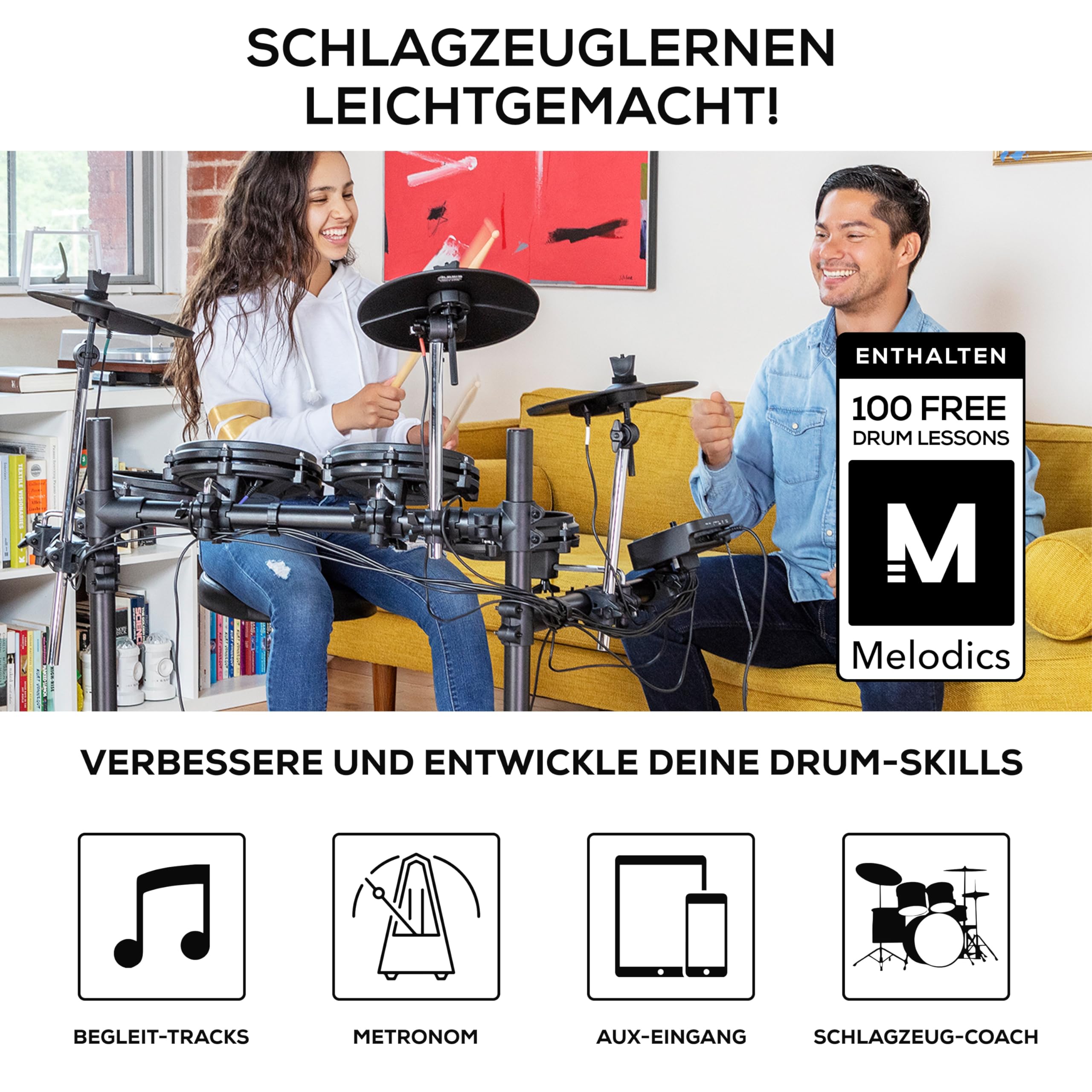 Alesis Turbo Mesh Kit - E Schlagzeug Elektronisch mit Mesh-Heads, Drumsticks, Drum Key, über 100 Sounds und 30 Play-Along-Tracks