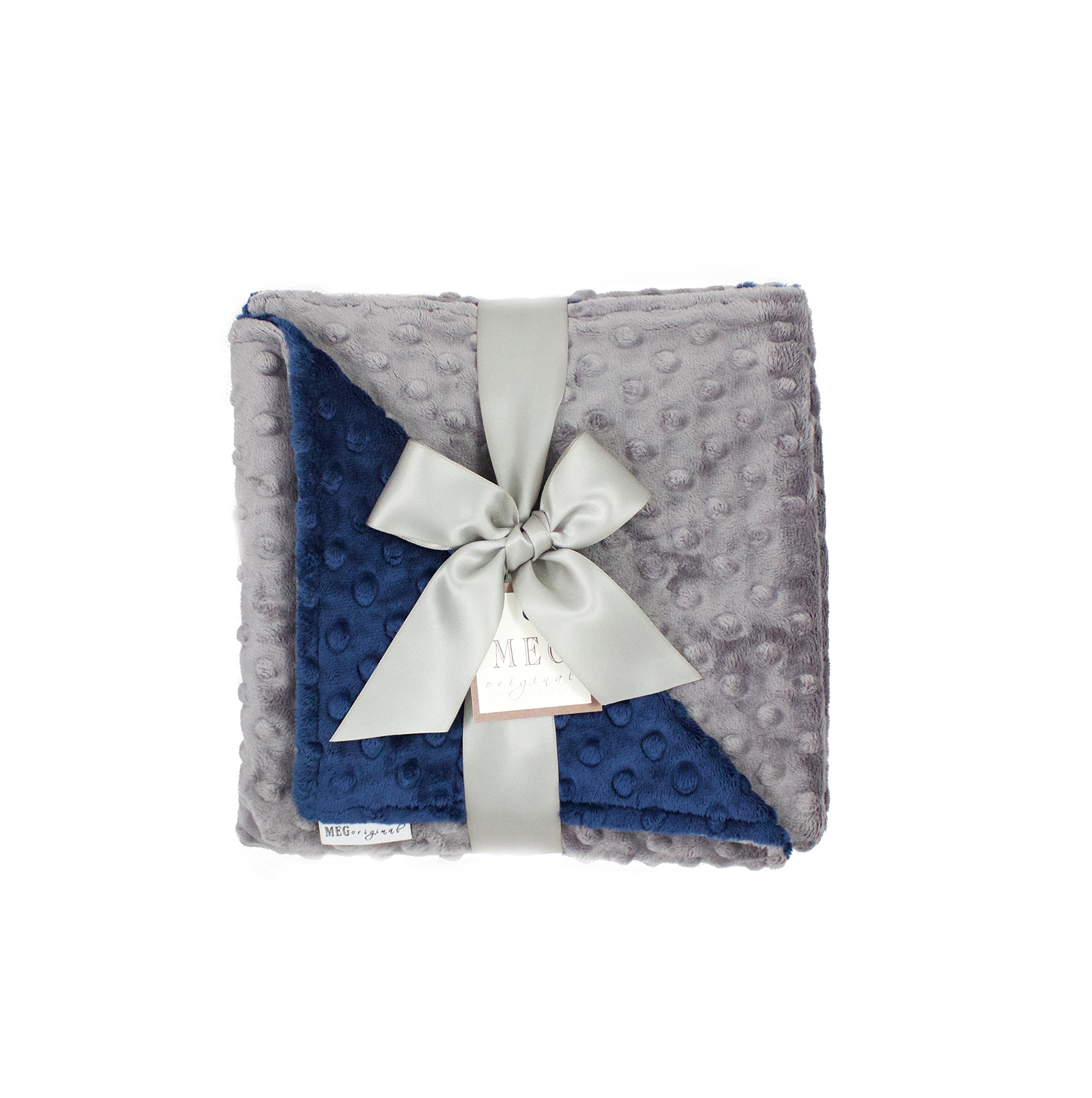 MEG Original Minky Dot Baby Boy Blanket Navy/Charcoal 374