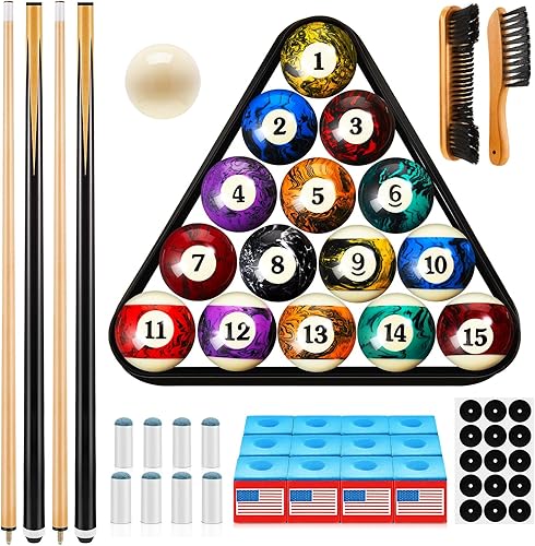 Miniatura 8 de Outus 71 piezas de accesorios para mesa de billar, accesorios de billar, bolas de billar con soporte de bola triangular, tizas para tacos, punta de