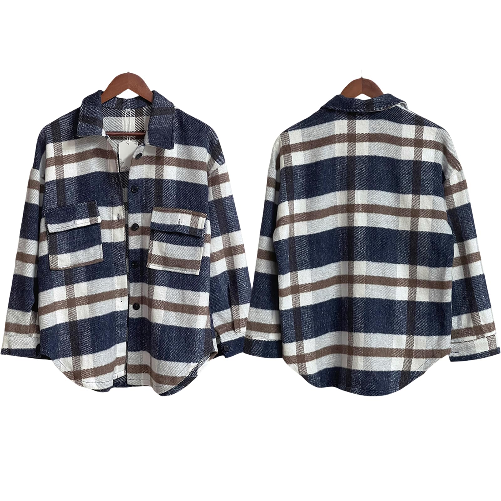 Camisa de mujer, Camisa de manga larga a cuadros con botones Adecuado para todas las estaciones. Invierno como imprimación