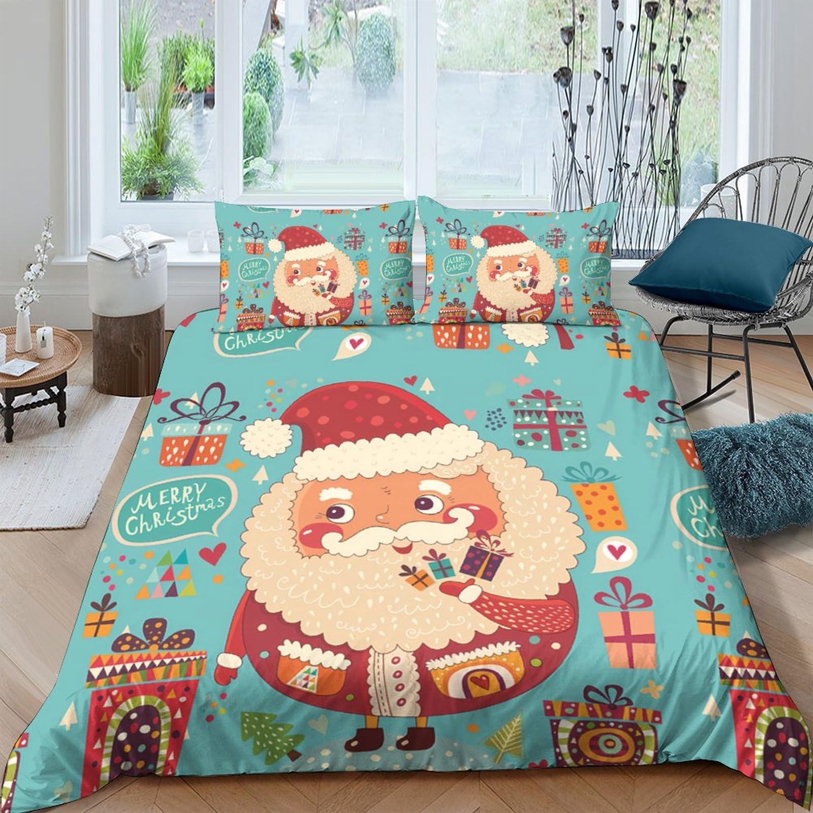 Ctjqhvkz Style-8 3D Printed Santa Claus Fitted Sheet Microfiber Soft Bed Cover For Bedroom Guest Room Decor Single（135X200cm）