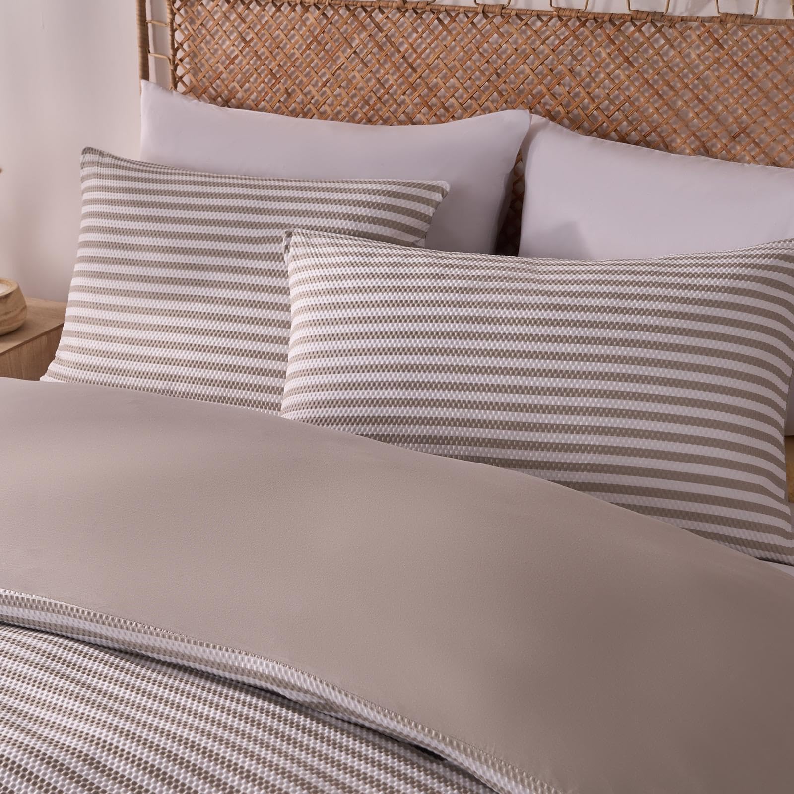 OHS Double Waffle Embossed Stripes Duvet Cover Natural