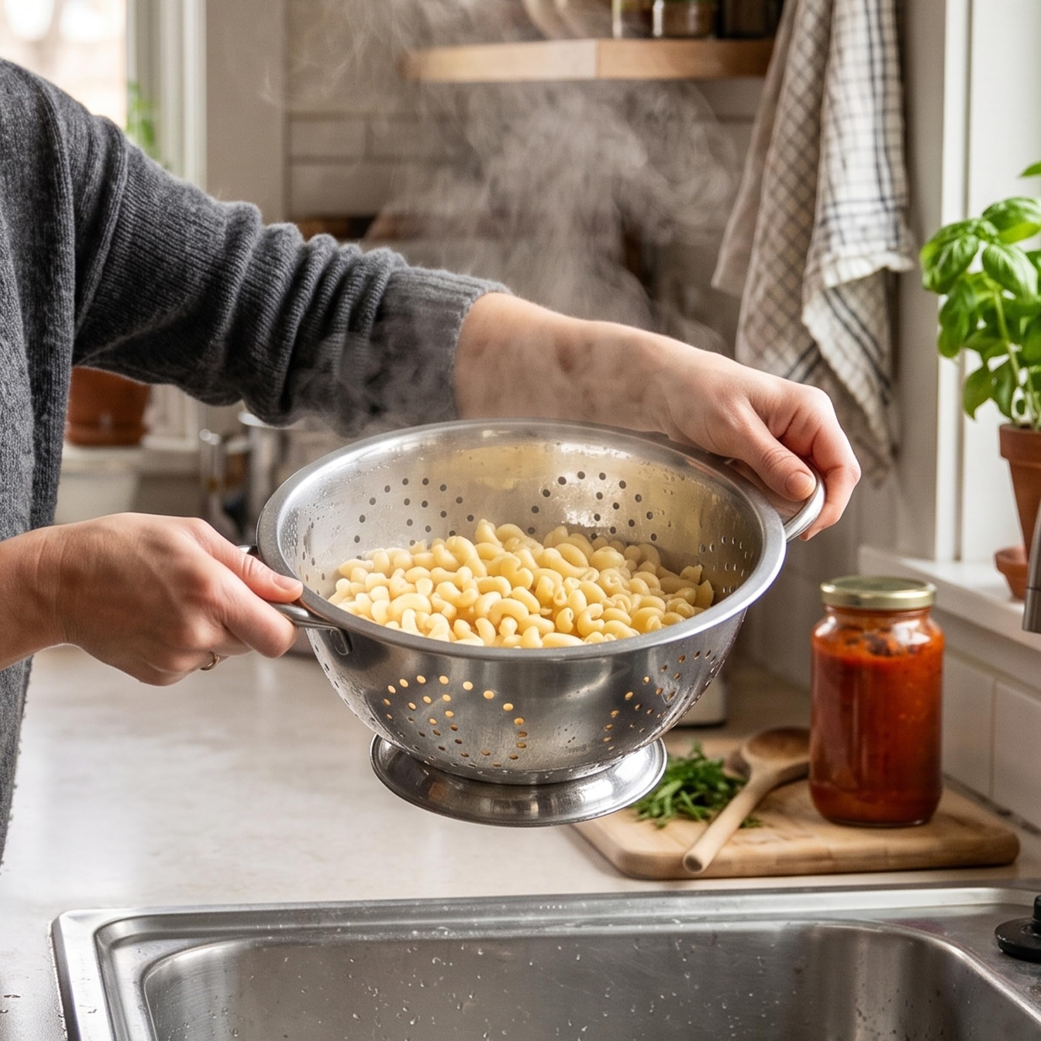 Menax - Set de 2 Coladores de Cocina Con Pie - Escurridor de Acero Inoxidable Para Verduras y Pasta - 18 y 24 Centímetros