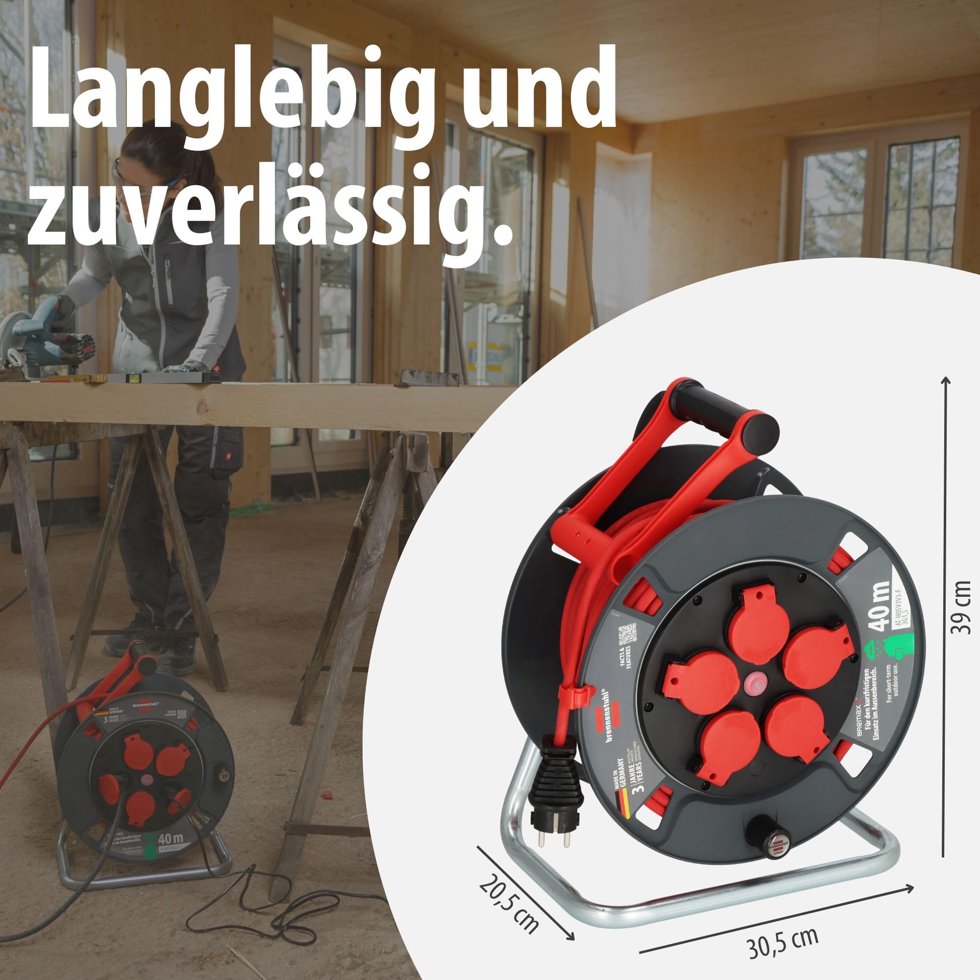 Brennenstuhl Kabeltrommel 300 KU 4110 40m outdoor IP44 (Made in Germany, 5 Schutzkontakt-Steckdosen, Überhitzungsschutz, kurzfristiger Einsatz im Außenbereich)