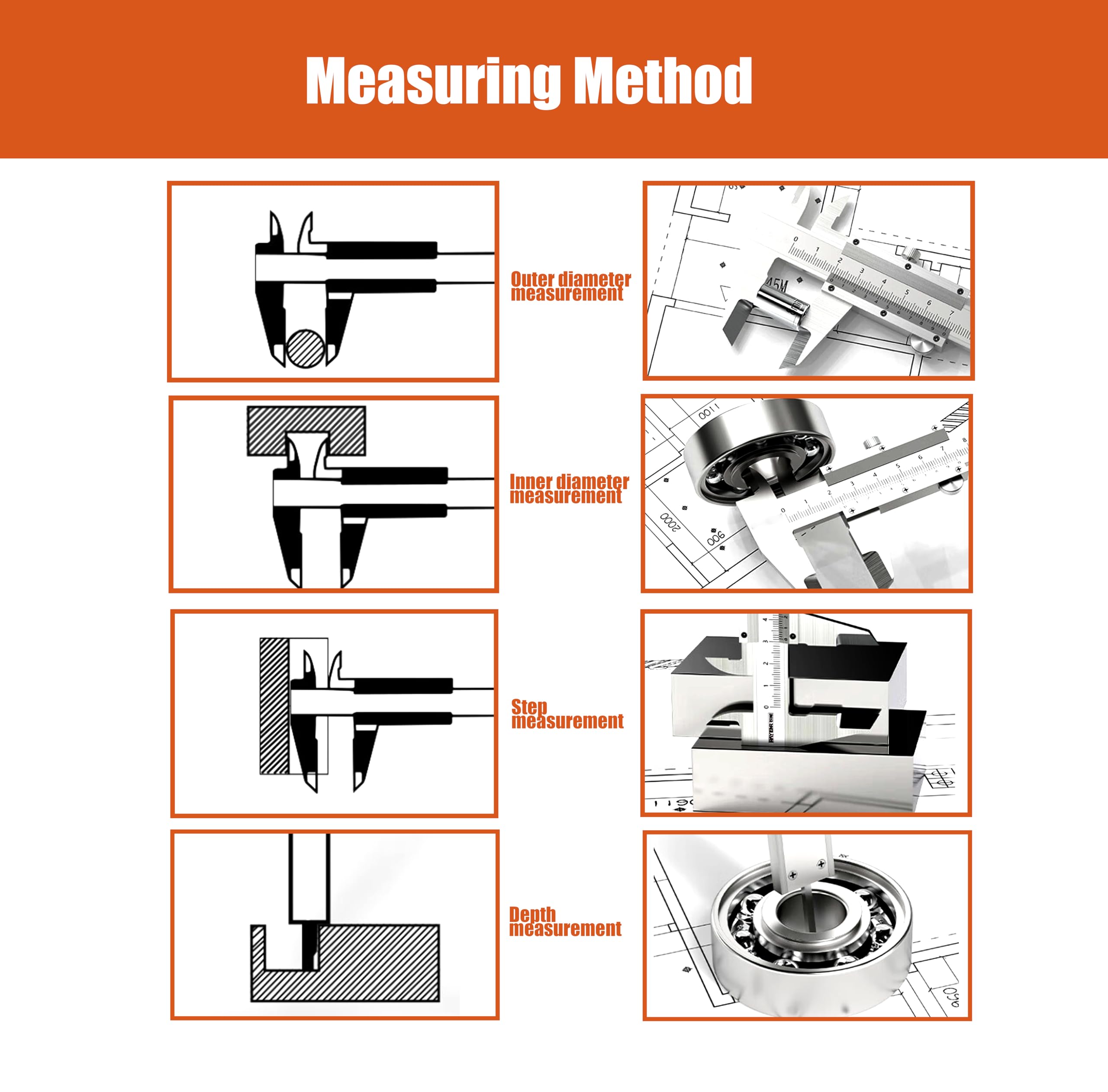 Calibro a corsoio da 30,5 cm, strumento di misurazione in acciaio inossidabile, micrometro manuale da 0-300 mm, 0,02 mm, per misure interne, esterne, profondità e gradini (30,5 cm)