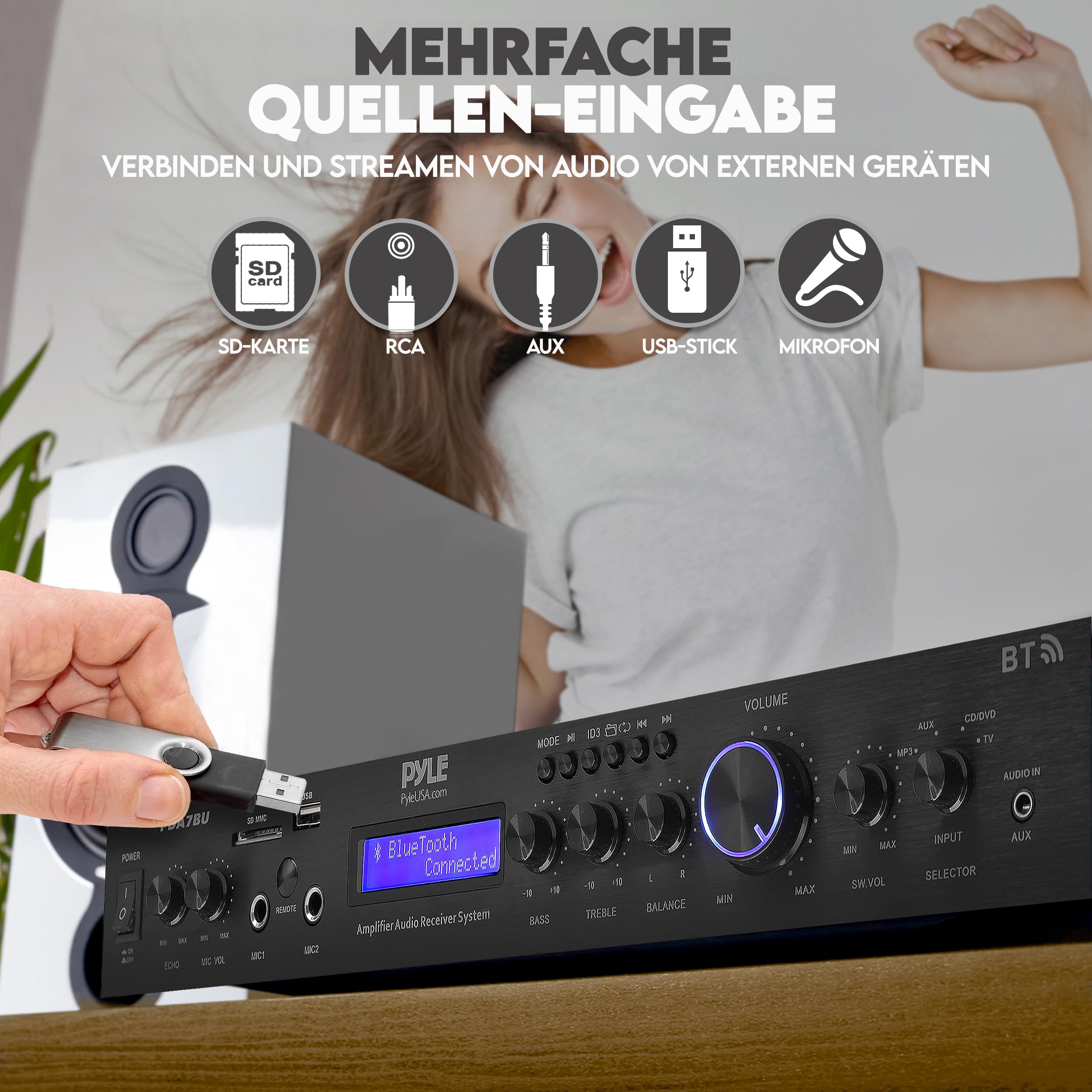 PyleUsa Home Audio Amplifier Home Theater Power Stereo Receiver, Surround Sound, PDA7BUEU, EU-Modell