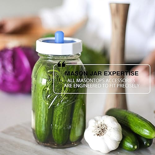 Miniatura 6 de Masontops Juego de herramientas de fermentación de tarro de masón de lujo, esenciales de boca regular, tapas de tubo de silicona, más pesos y