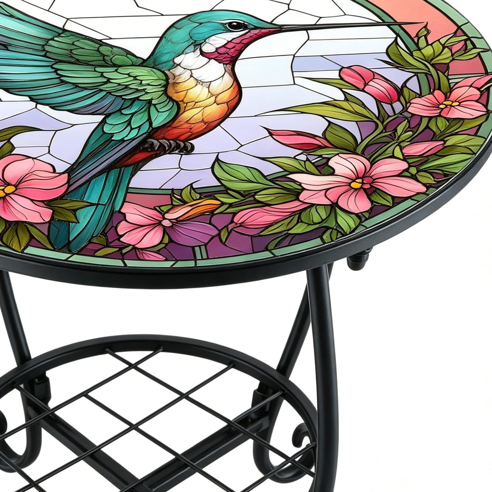 Okrągły stół tarasowy Metalowy Stolik z Motywem Zwierzęcym do Herbaty | Zewnętrzny Stolik Boczny do użytkowania na Werandzie, Tarasie, Balkonie, Podwórku, w Salonie oraz w