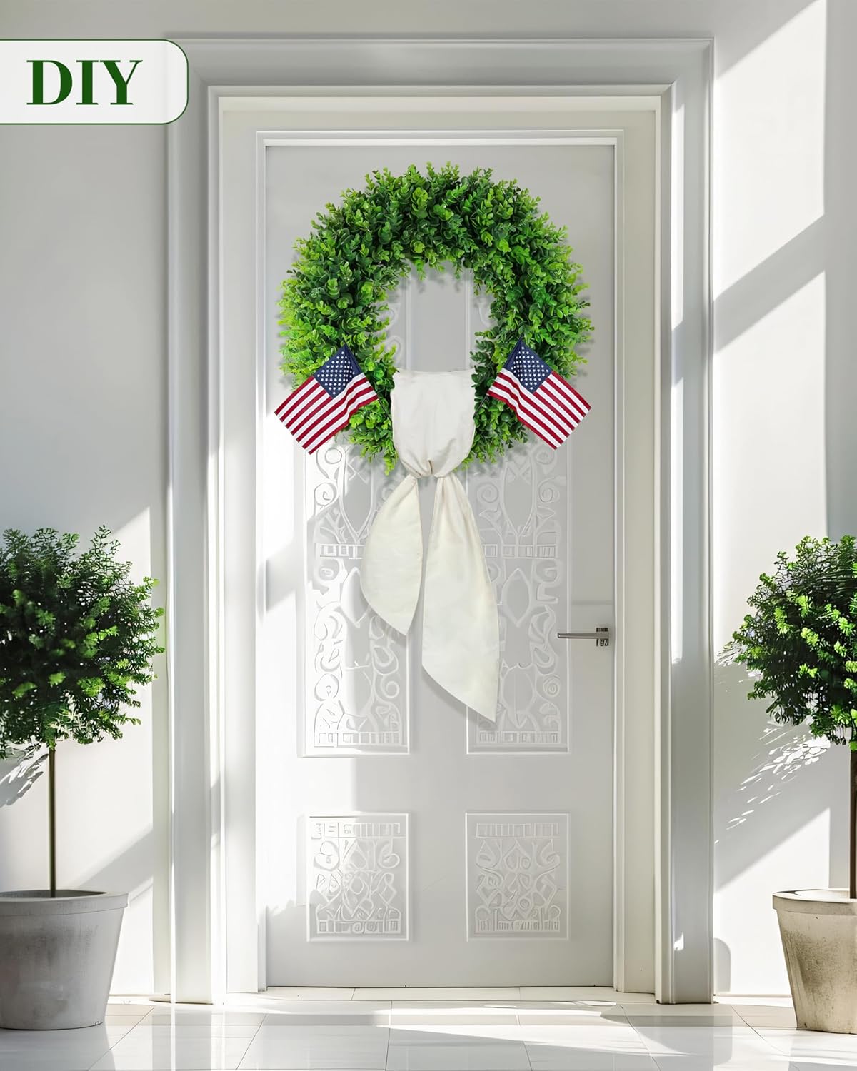 DDHS 20'' Boxwood Wreaths Front Door Artificial Spring Wreath. Wreaths for Front Door Farmhouse Wedding Green Year Round Indoor Outdoor for Summer Wreath St Patricks Day Decorations -(Hello Sign)