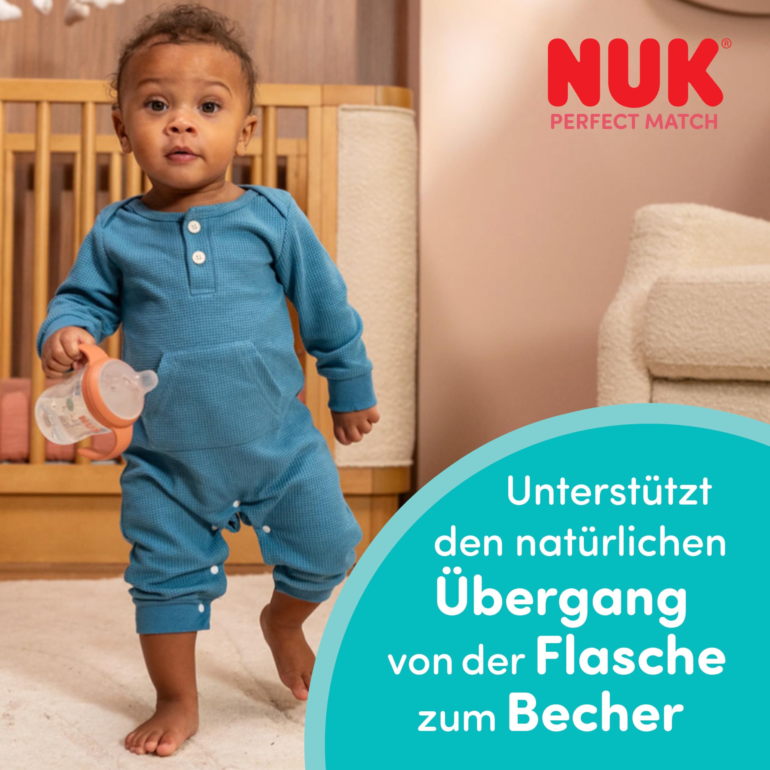 NUK Perfect Match Learner Butelka | 6+ miesięcy | 150 ml | Kubek niekapek dla malucha | Antypoślizgowe uchwyty | świecąca w ciemności | Koala | 1 sztuka