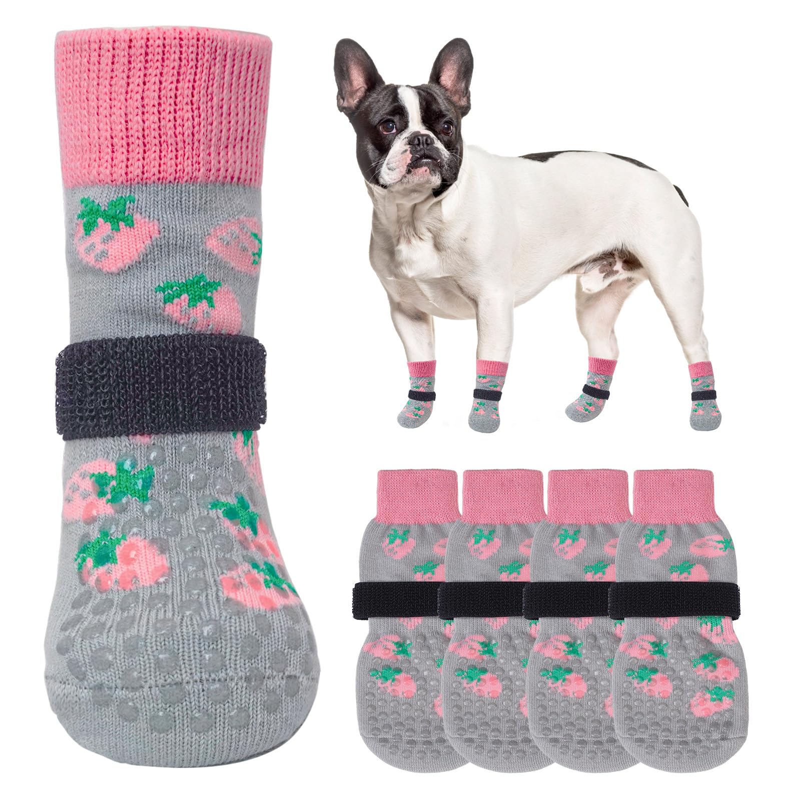 SCENEREAL 6Pcs Anti Slip Dog Socks to Prevent Licking Paws for Hot/Cold Pavement, Dog Grippy Socks for Hardwood Floors, Dog Shoes for Boots & Paw