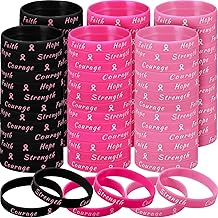 Sratte 200 Pcs Breast Cancer Awareness Bracelets Silicone Ribbon Rubber Wristbands Hope Faith Inspiring Strength for Women Party Public Events Breast Cancer Gifts