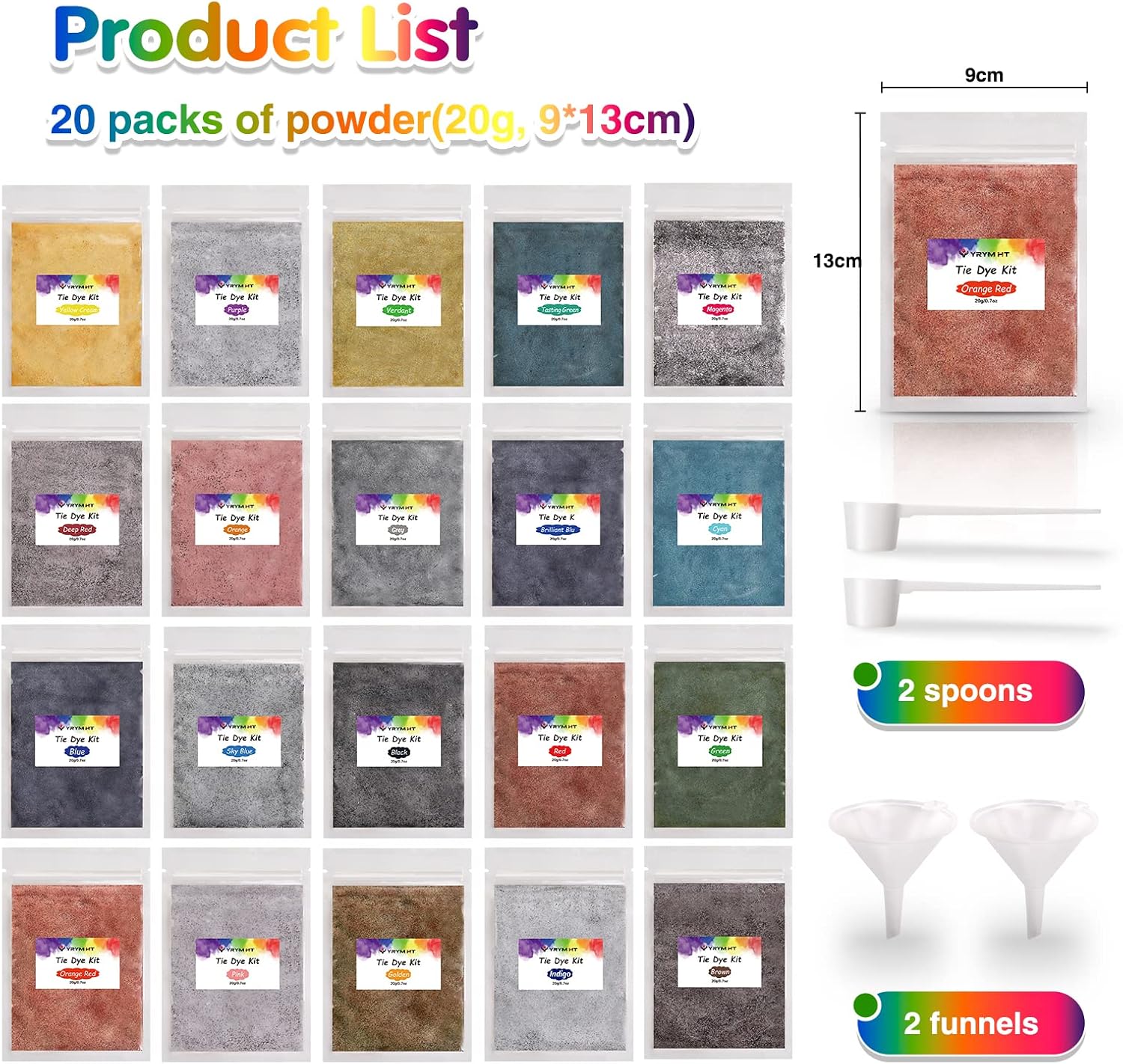 Tie Dye Powder Refills 400g - 20 Vibrant Colors Permanent Tie Dye Powder for Tie Dyeing, Easy to Use & Non-Toxic Tie Dye Powder Bulk for Kids Adults
