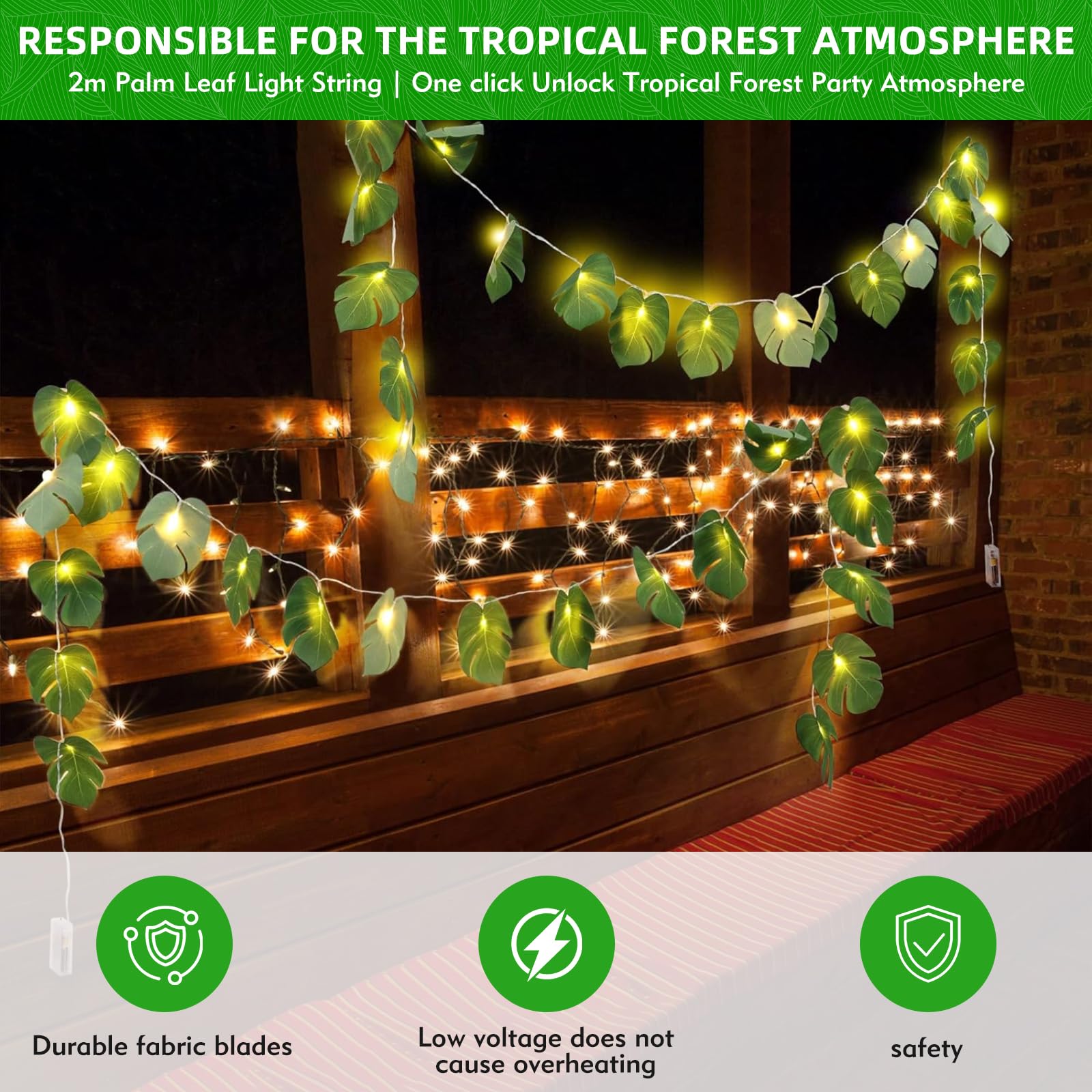 TaimeiMao Guirnalda de Luces LED Tropical, 2M 10 Hojas de Palmera LED, Guirnalda de Luces Tropical Hawái, Decoración Vegetal Primaveral para Interiores y Exteriores Fiesta Hawaiana Boda Playa