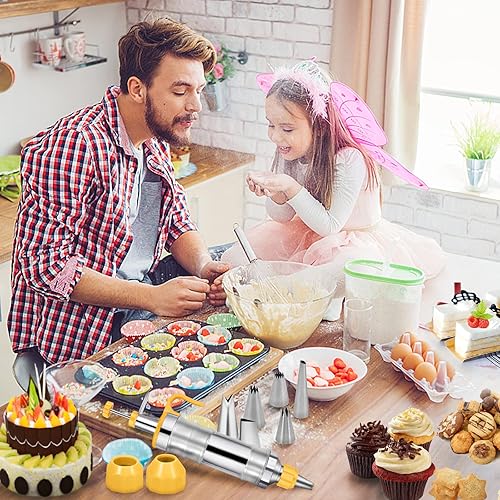 Miniatura 10 de Dualshine Kit de decoración de pasteles rosados - 6 boquillas de glaseado de tuberías rusas, 3 raspadores de crema, inyector de llenado de glaseado