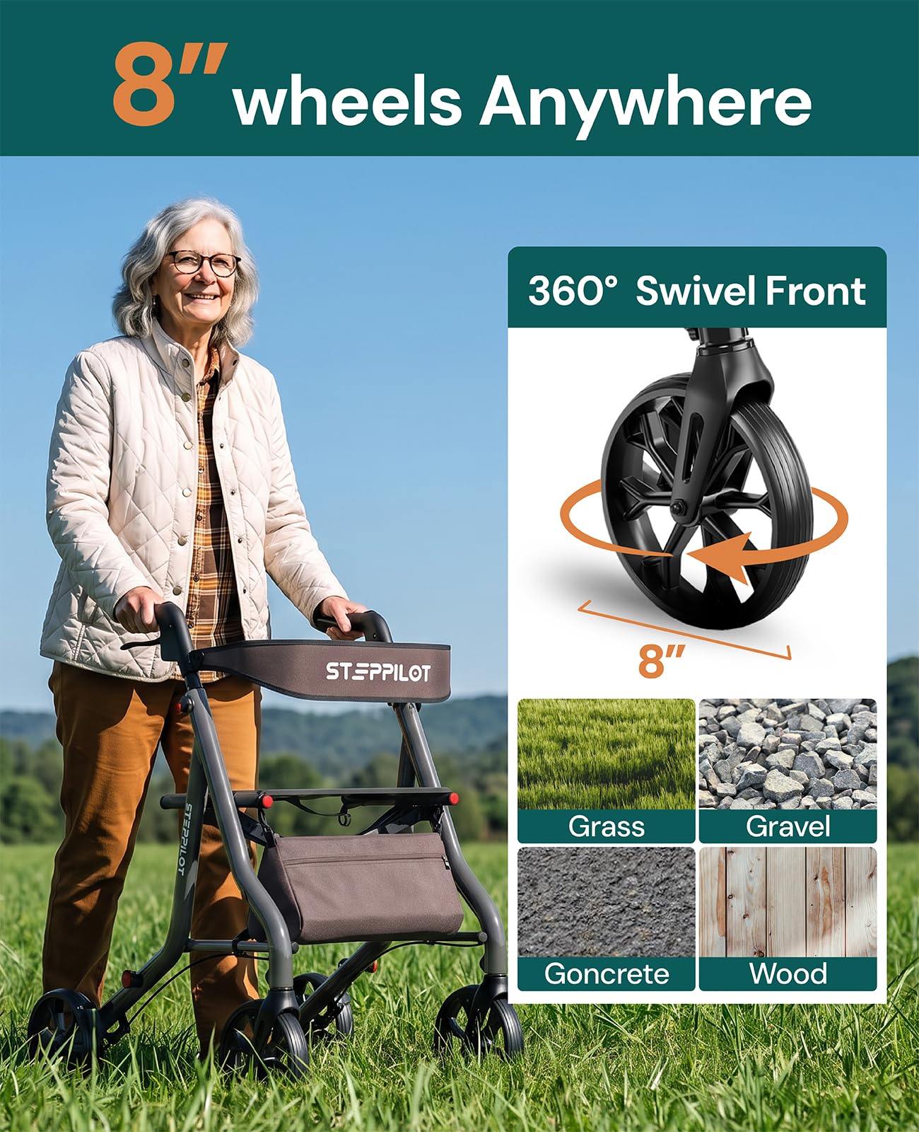 Rollator Walkers for Seniors with Seat Supports 350lb,19.2 Lbs — Amazon image 5