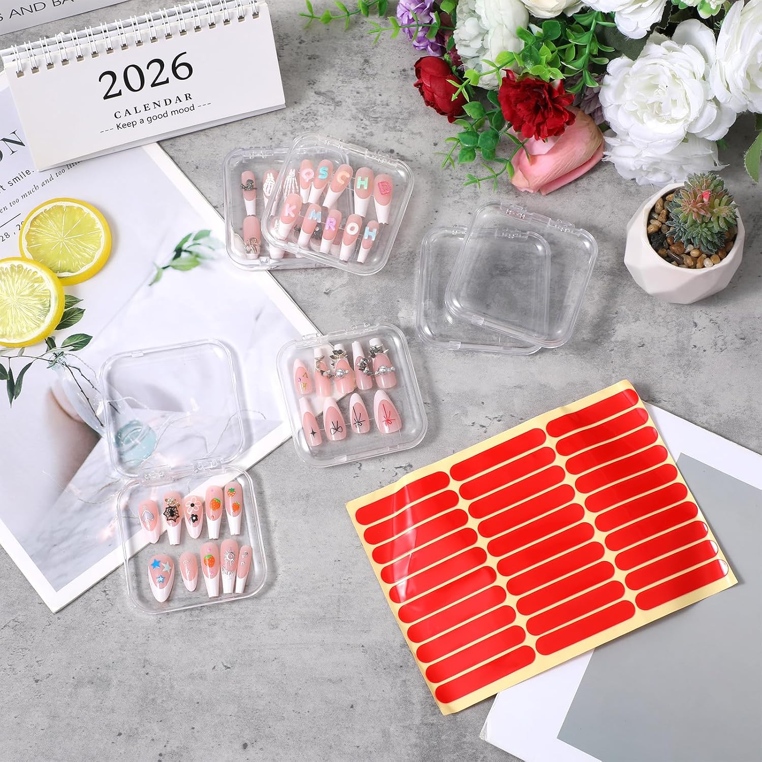 80 Sets Press On Nail Boxes, Nail Cases for Press Ons with Adhesive Strips