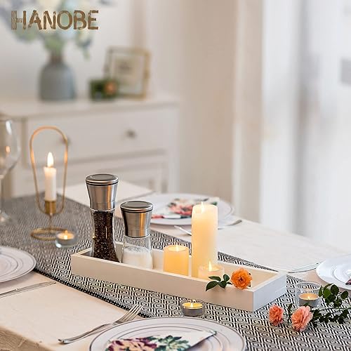 Miniatura 5 de Hanobe Bandeja rectangular larga y estrecha portavelas rectangular decorativo blanco bandeja de centro de mesa bandeja de servicio sin asa para mesa