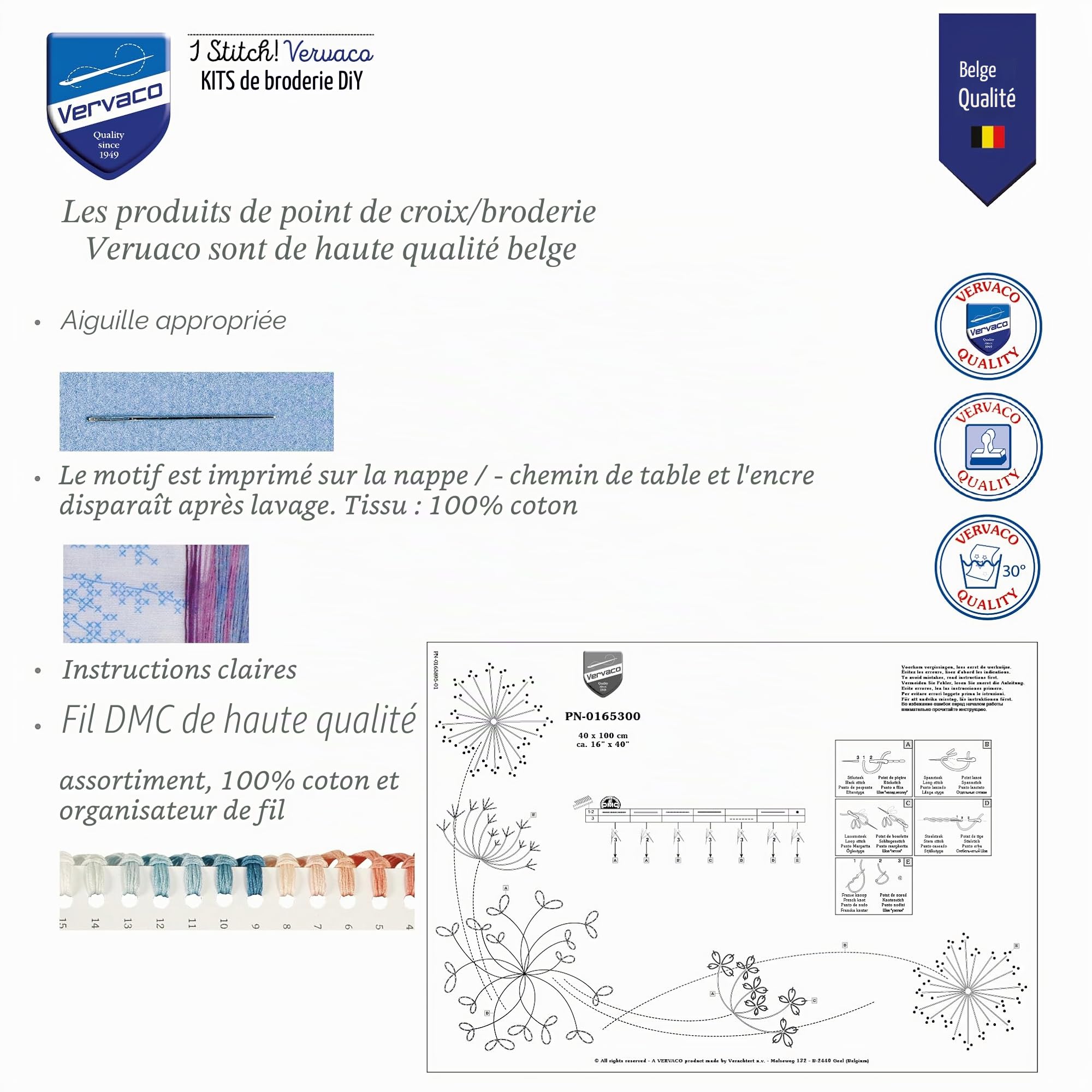 VERVACO Kit Point De Croix Pré-Imprimé Chemin De Table MARINE Broderie Kit Complet Adulte Loisir Créatif Maison Decoration Manuelle Table Cadeou DIY ca. 40 x 100 cm Cross Stitch Embroidery