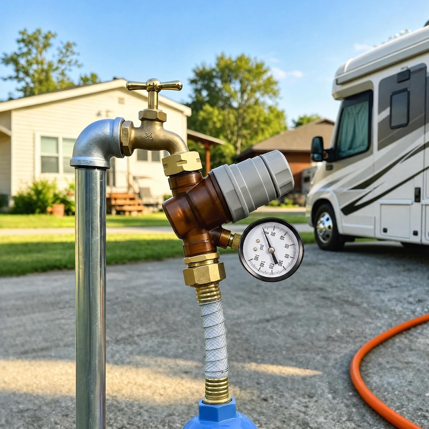 RV Water Pressure Regulator, Rotatable Scale Adjustable Camper Water Pressure Reducer with Gauge and Inlet Screen Filter for RV Camper Travel Trailer 2026 New Model