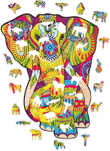 Miniatura 2 de Wood Trick Espléndido rompecabezas de madera de elefante para adultos y niños, 14 x 11 pulgadas, piezas de rompecabezas de figuras con forma única