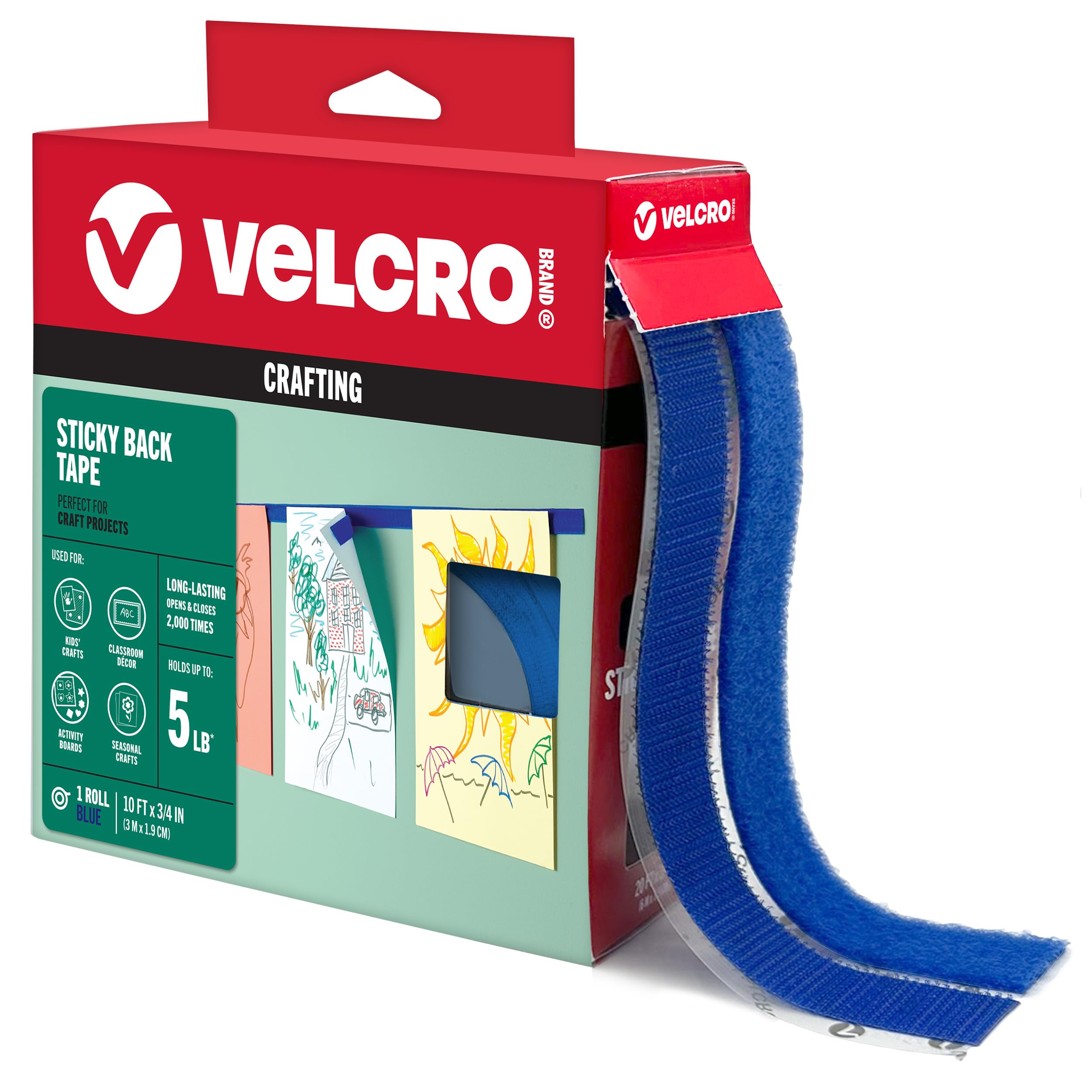 VELCRO Brand Colors | Blue Sticky Back Tape | 10ft Roll with Adhesive, Cut Strips to Length | Mount Classroom Décor, Create Seasonal Craft Projects | Organize Home or Office