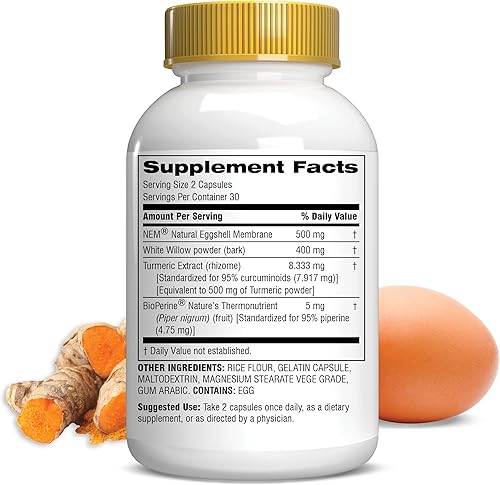 Miniatura 2 de Botanic Choice Confort articular de acción rápida con membrana de cáscara de huevo natural NEM, curcumina de cúrcuma, bioperina y corteza de sauce